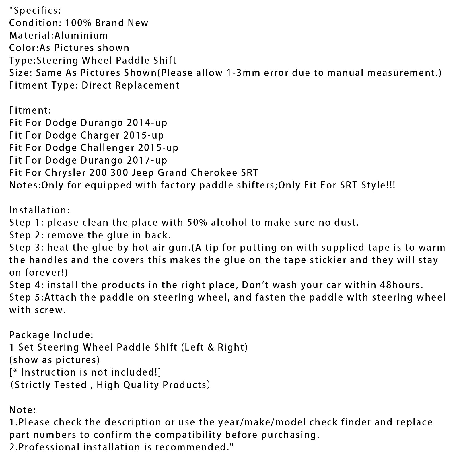 Extension à la palette de levier de vitesses pour Challenger Charger Durango SRT Aluminium