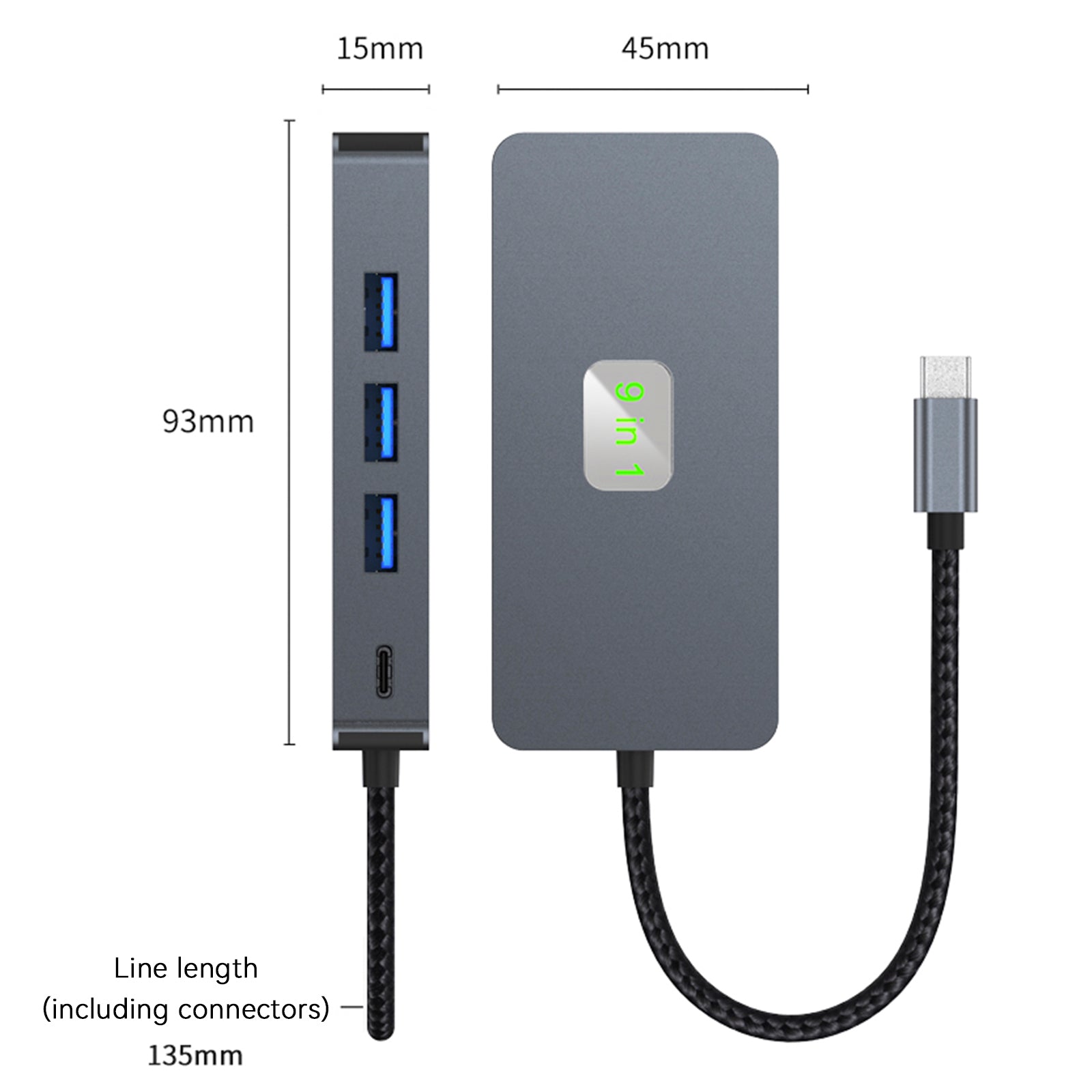 9 en 1 TYPE-C a RJ45(Gigabit)+USB3.0*3+HDMI+USB-CS Data+PD100W+SD/TF iPad Pro