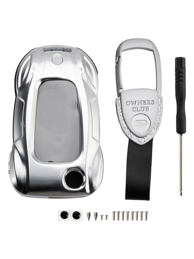 Leather Alloy Zinc Car Key Silvery Case Cover For VW Polo Skoda