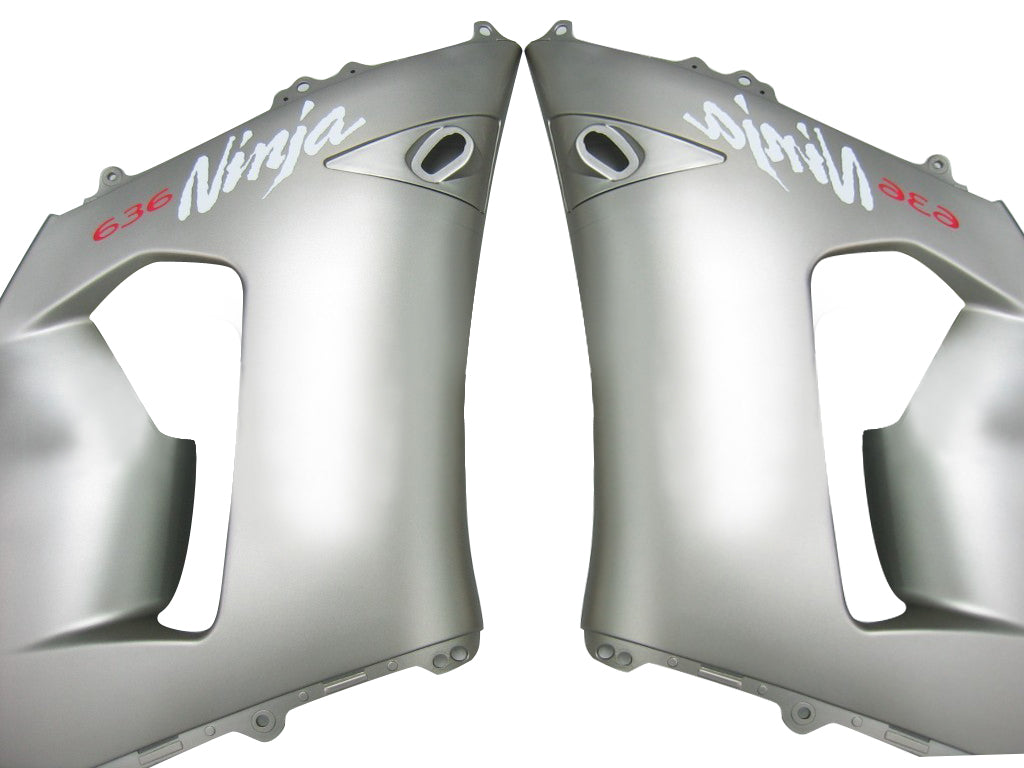 2005-2006 Kawasaki ZX6R 636 Fairings Matte Silver & Black Ninja Racing Generic