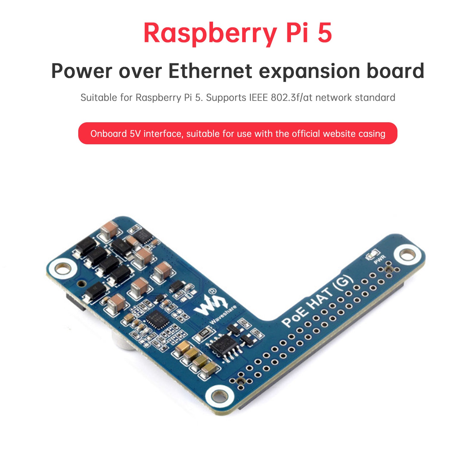 Raspberry Pi 5 Ethernet-uitbreidingskaart PoE-voedingsmodule 802.3af/at