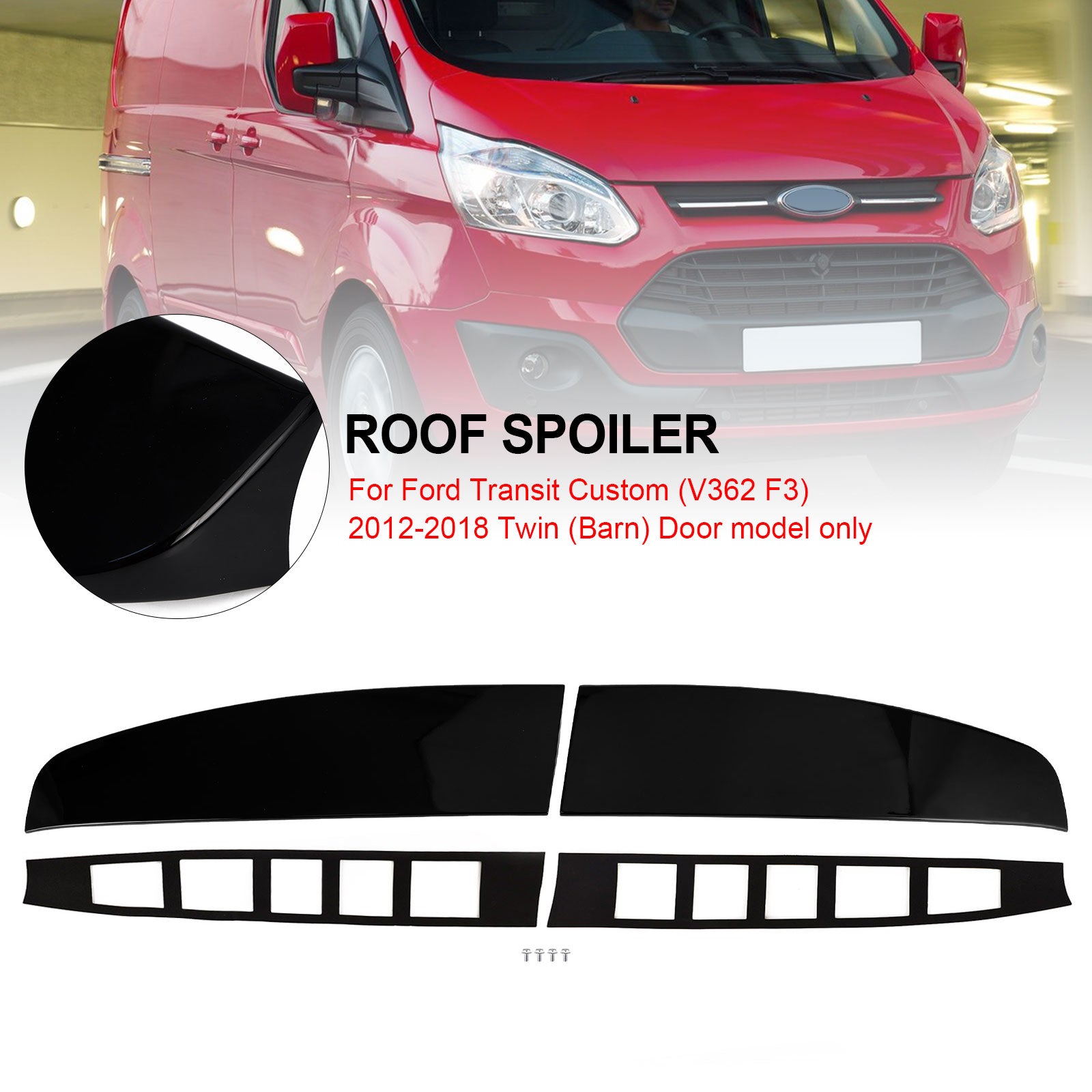 Gloss Black Rear Twin Barn Door Roof Spoiler Fit Ford Transit Custom 2012-2023