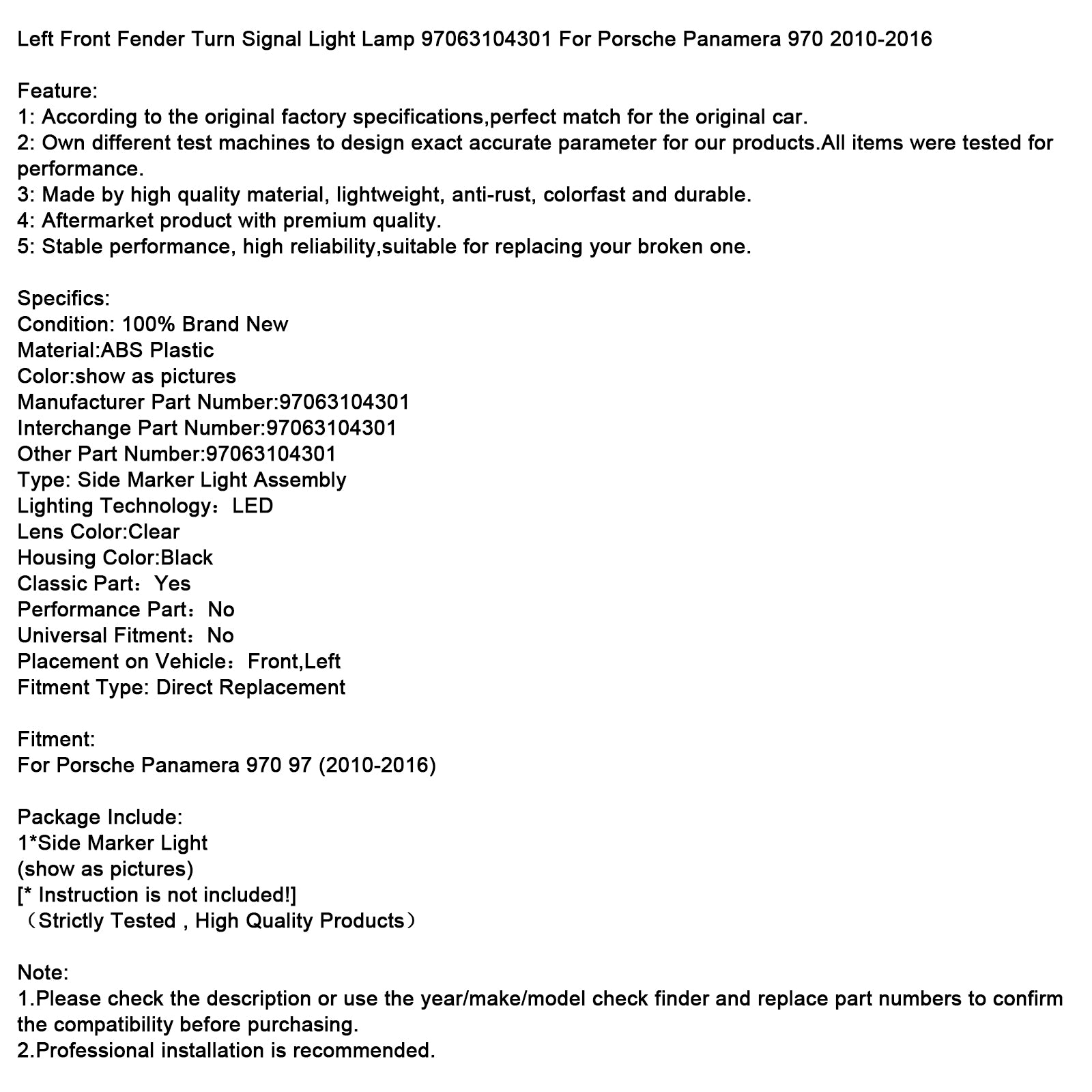 Ľavá predná zákruta svetla svetla pre Porsche Panamera 970 2010-2016