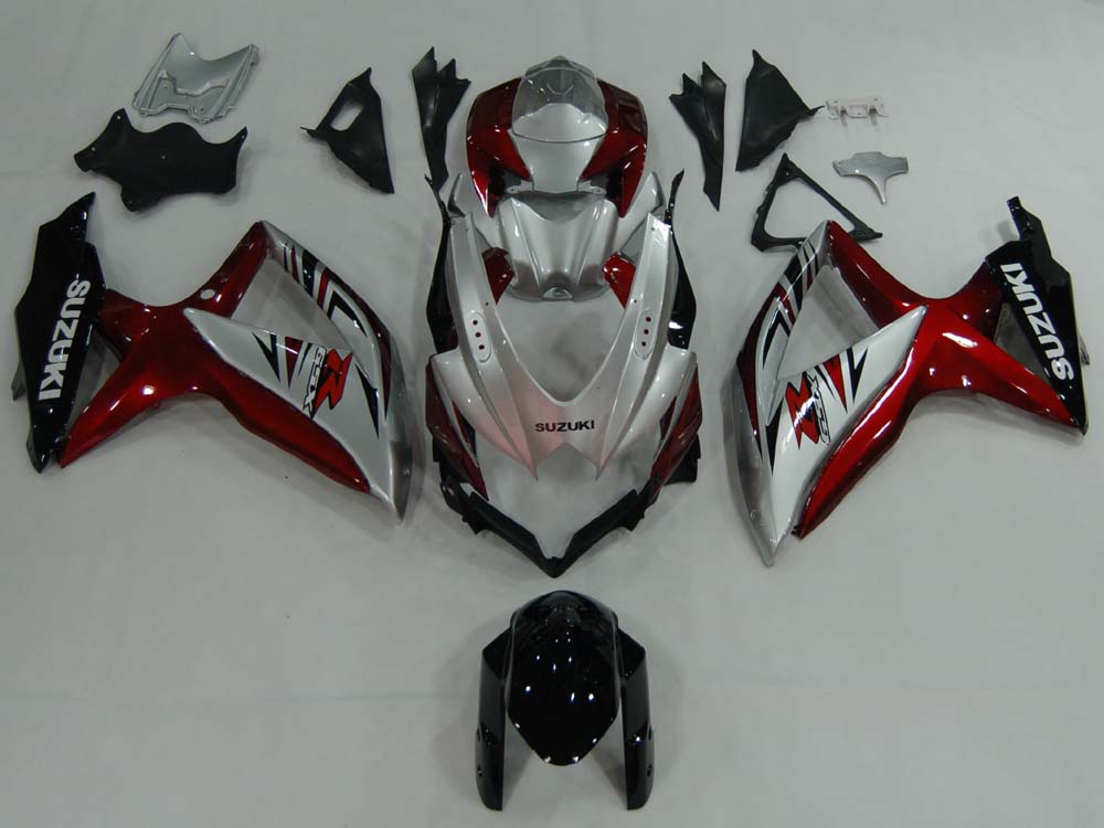 2008-2010 Suzuki GSXR 600 750 Silver Red GSXR Racing Fairings Generic