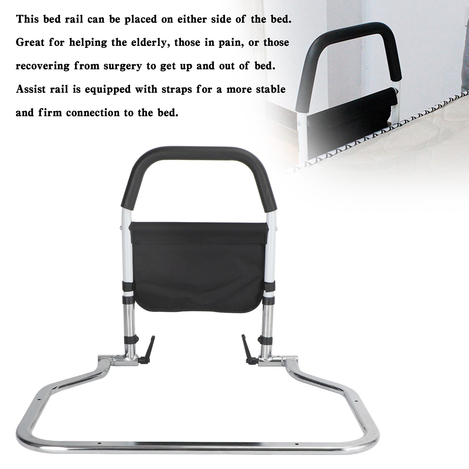 Foldable Bed Rail Safety Assist Handle Hand Guard Grab Bar Elderly Handicap