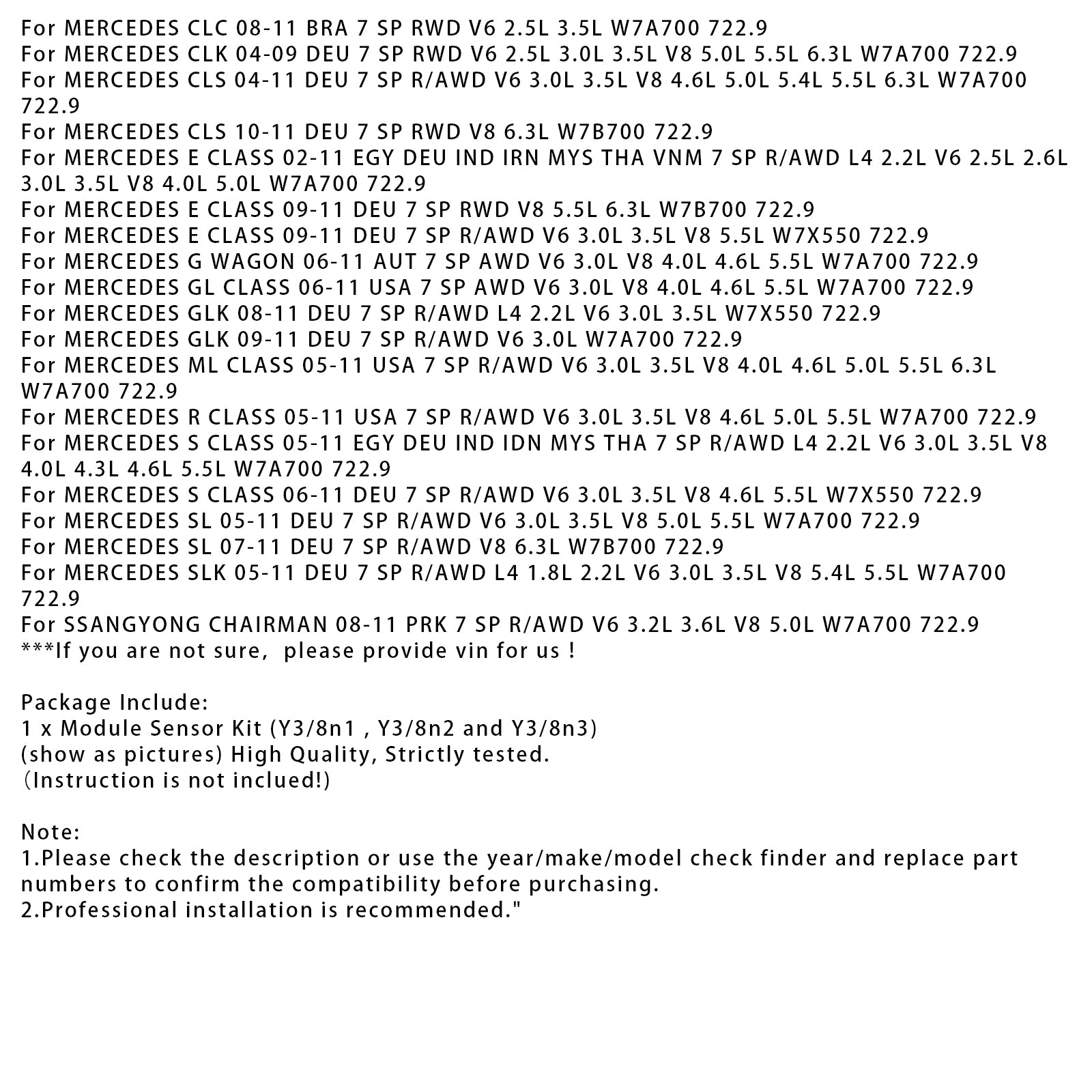 New Control Module Sensor For Mercedes Benz 7G 722.9 plate Y3/8n1 Y3/8n2 Y3/8n3