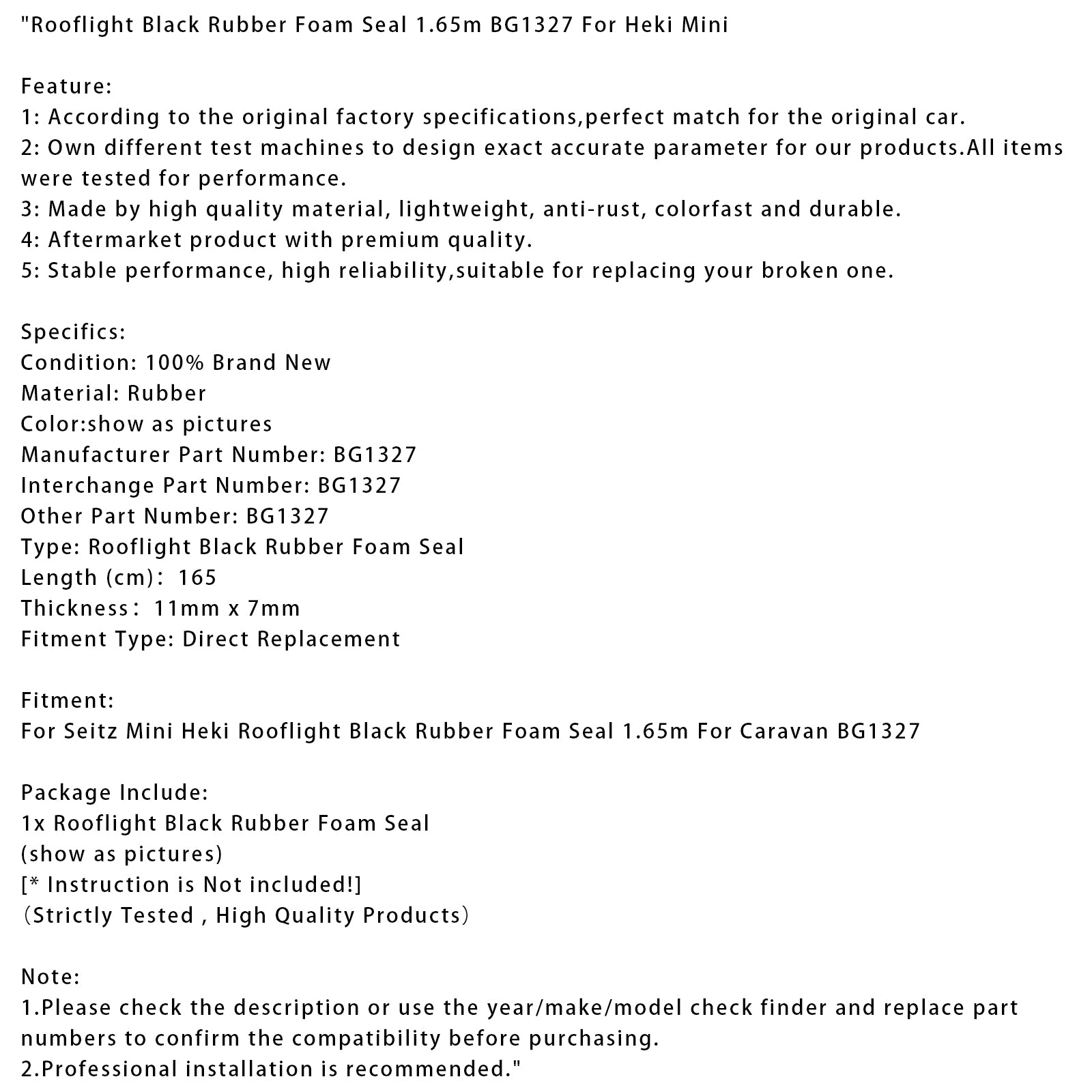 Rooflight Black Rubber Foam Seal 1.65m BG1327 For Heki Mini