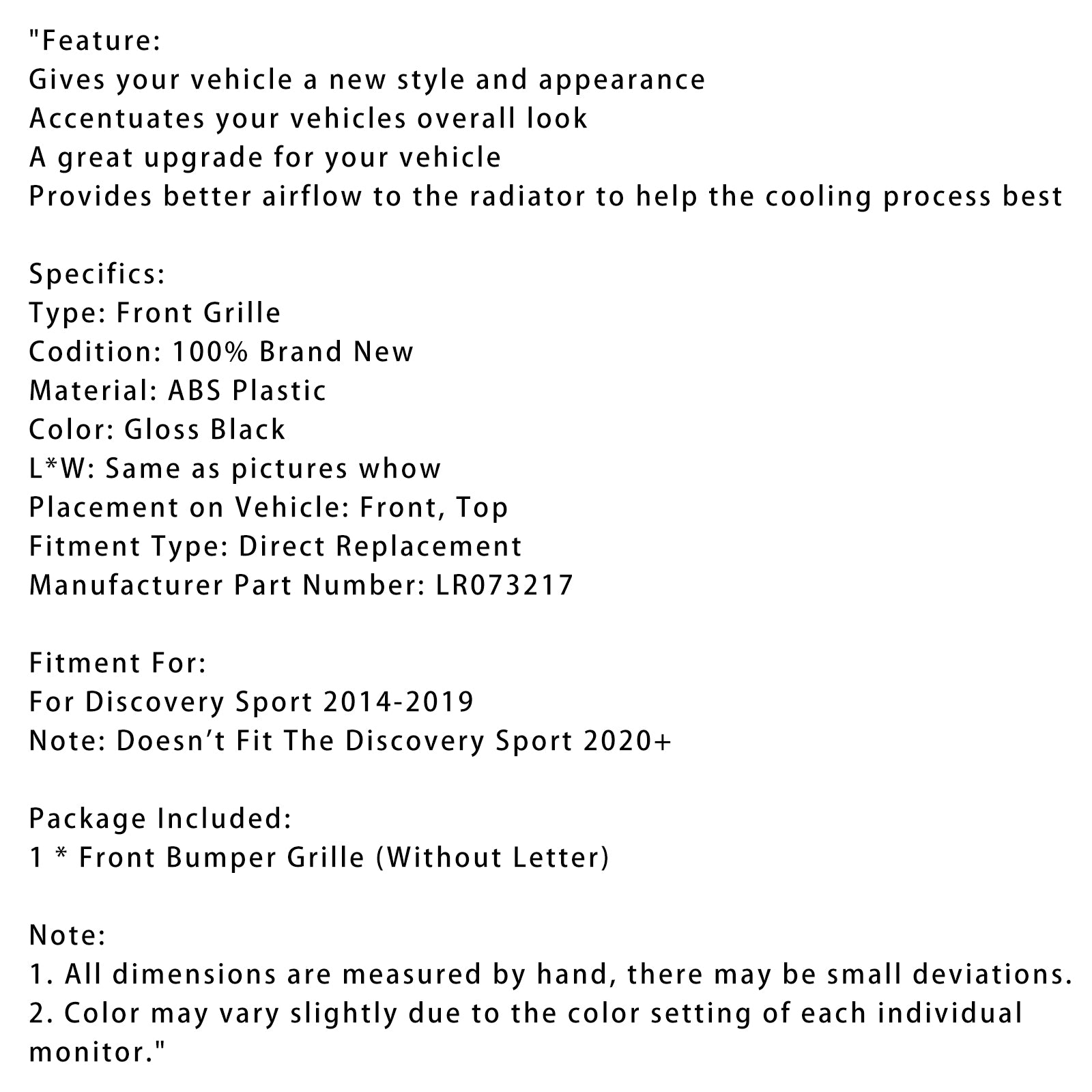 2014-2019 Discovery Sport L550 dynamische stijl voorbumpergrille LR073217