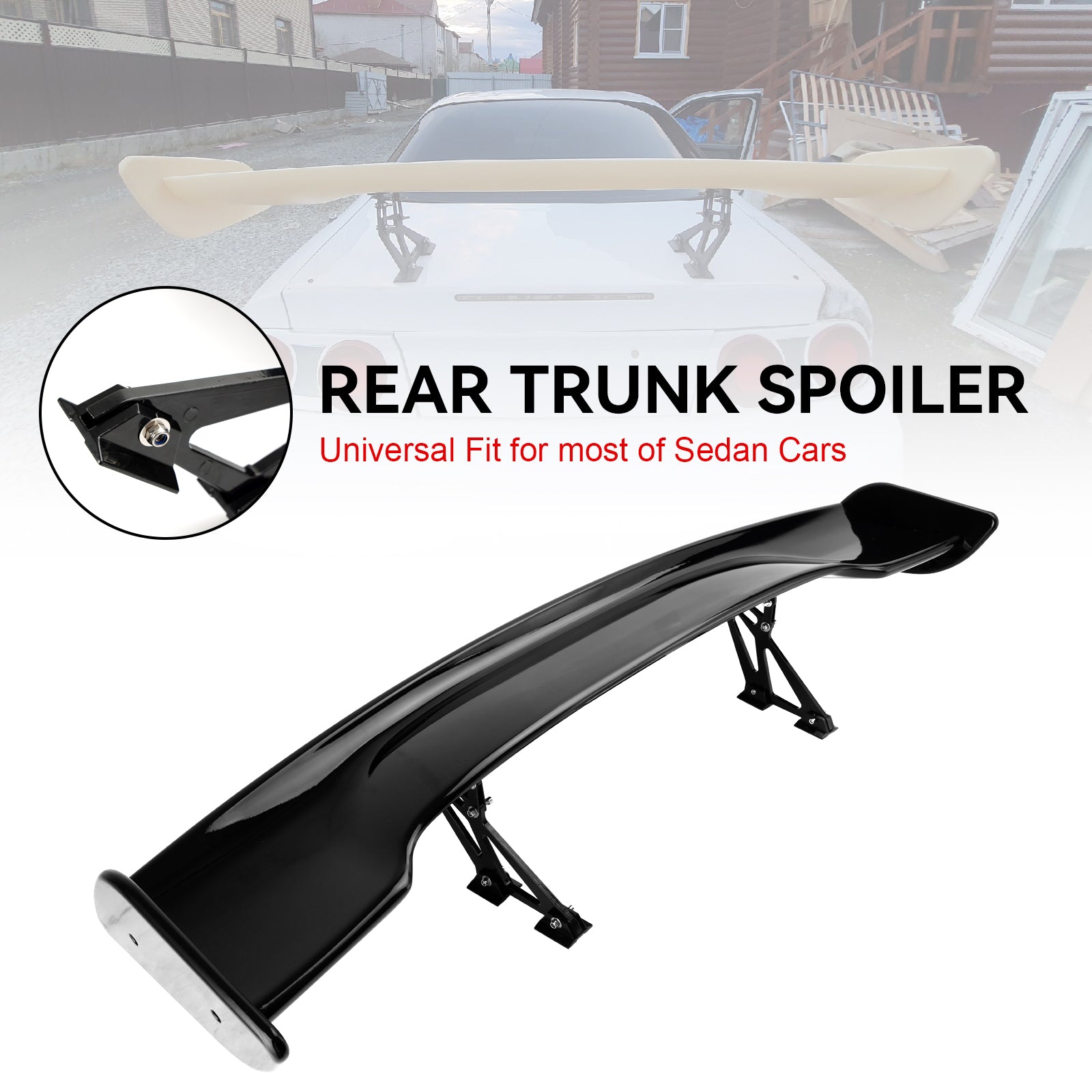 57 "145 cm Universal Racing Estilo GT Down Force Trunk Spoiler Asa Preto Brilhante