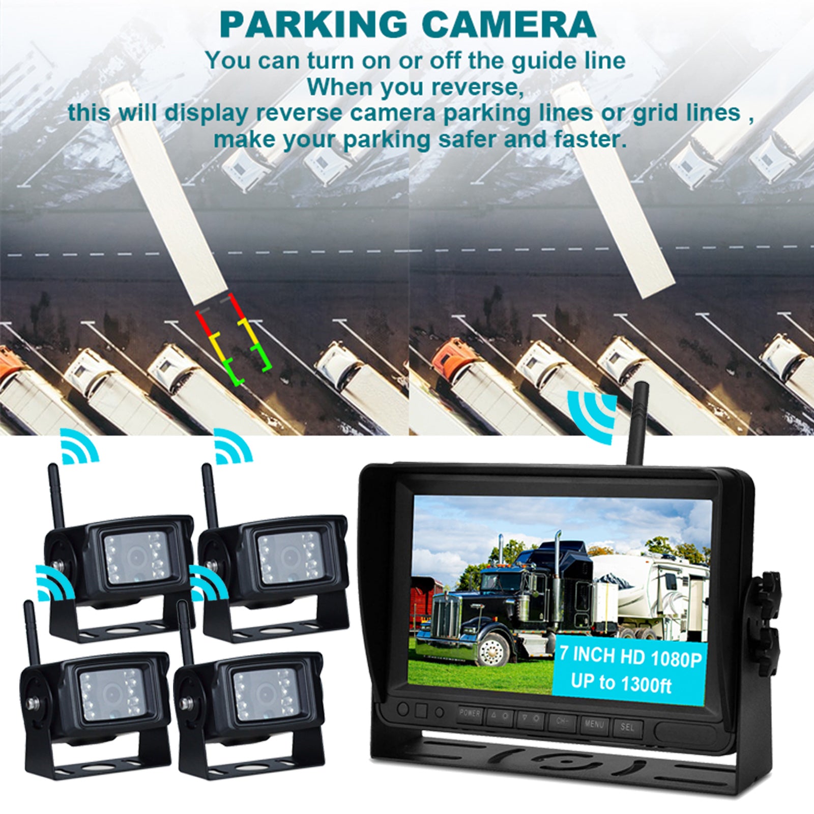 7 inch Display AHD 1080P Wireless Rear View Backup Camera Kit for Truck Trailer