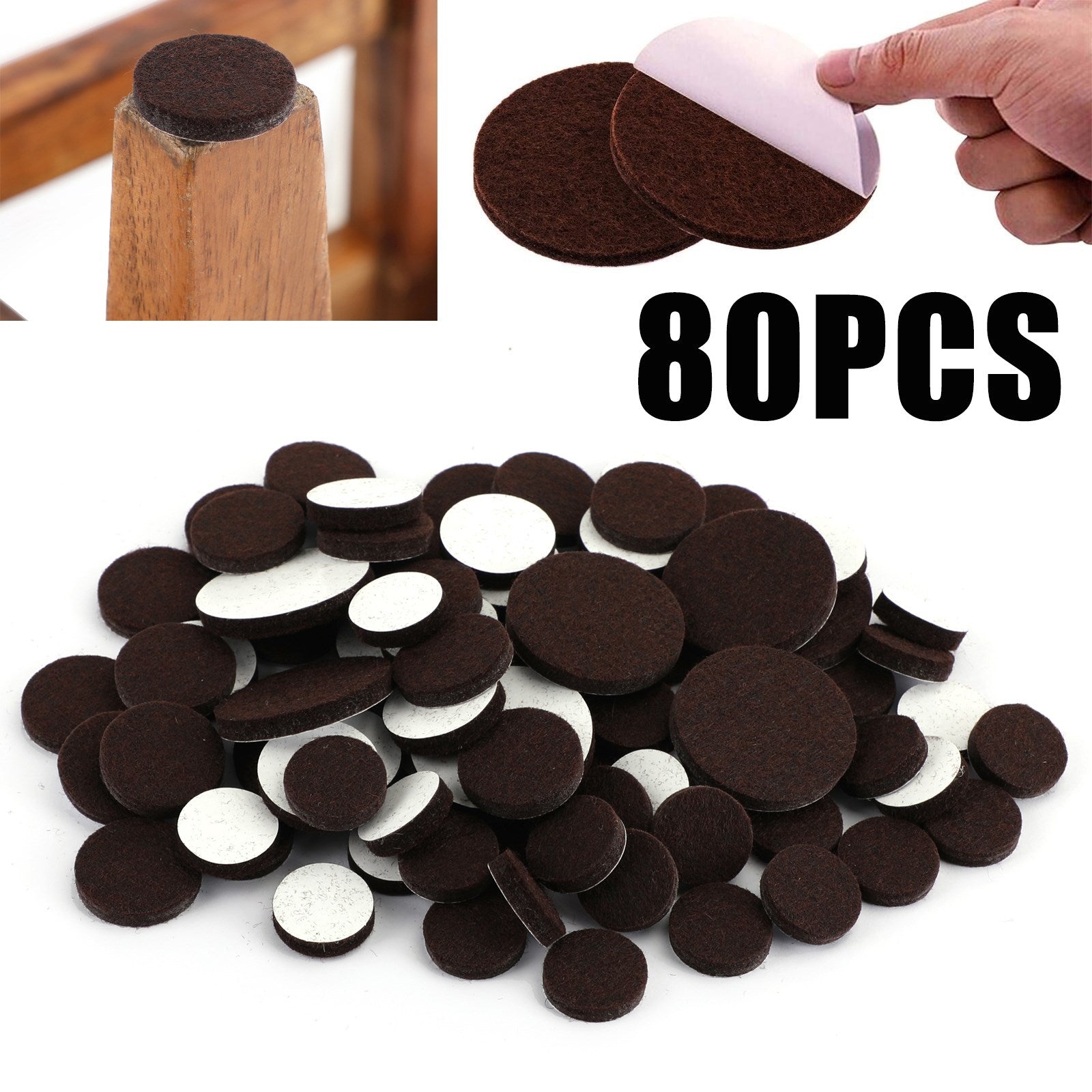 80 Piece Self-Stick Furniture Felt Pads for Hard Surfaces Brown