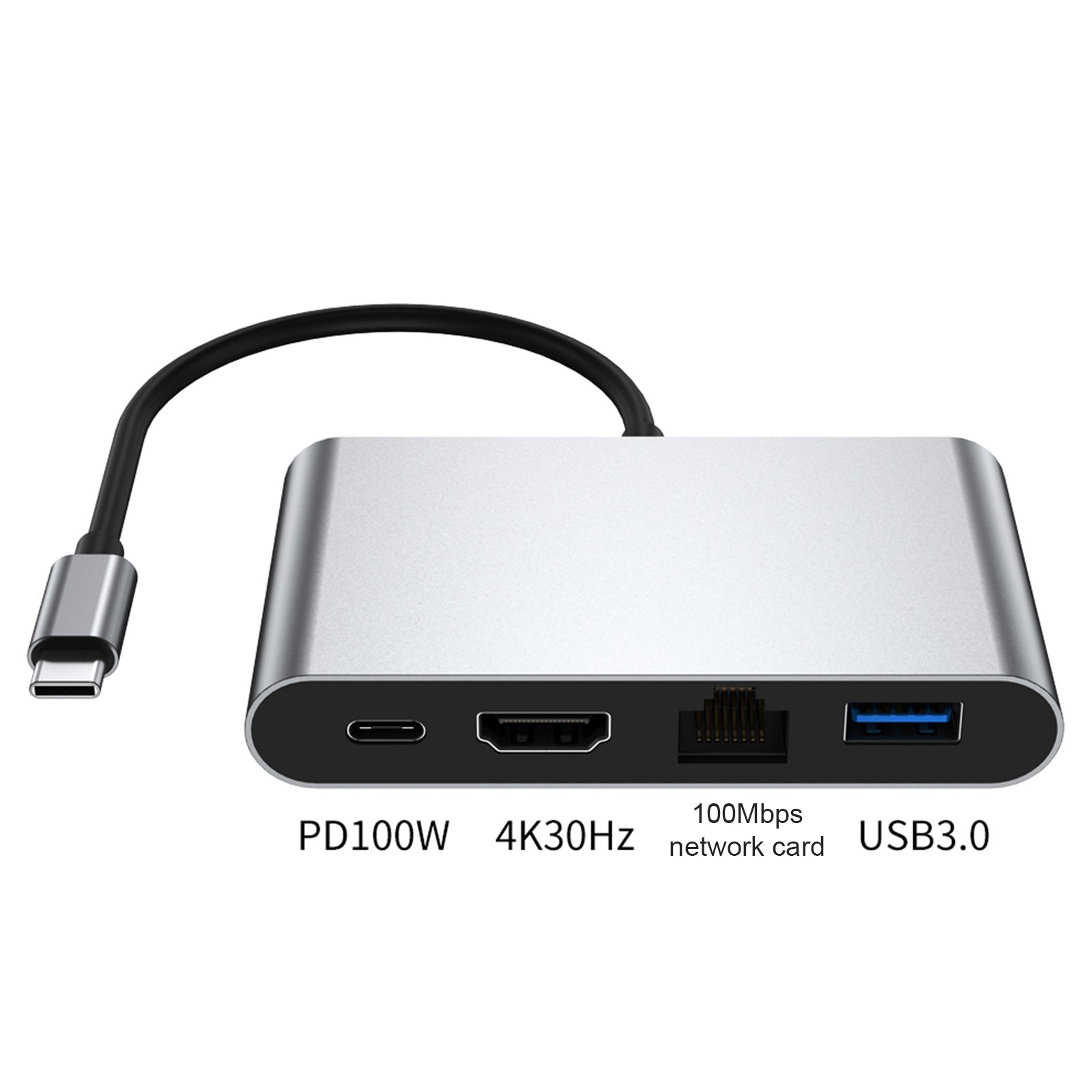 4-in-1 dockingstation TYPE-C naar RJ45 100M HDMI USB3.0 PD-interface voor MacBook