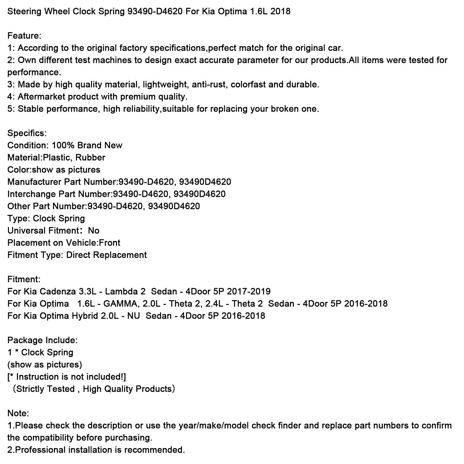 Steering Wheel Clock Spring 93490-D4620 For Kia Optima 1.6L 2018