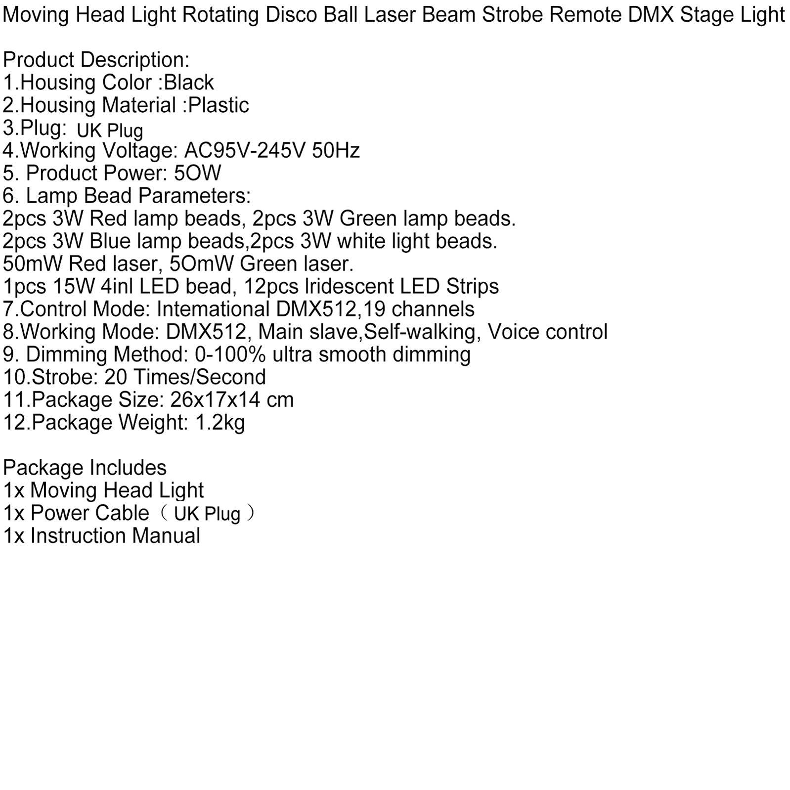 Rörligt huvudljus Roterande Disco Ball Laser Beam Strobe Remote DMX Stage Light