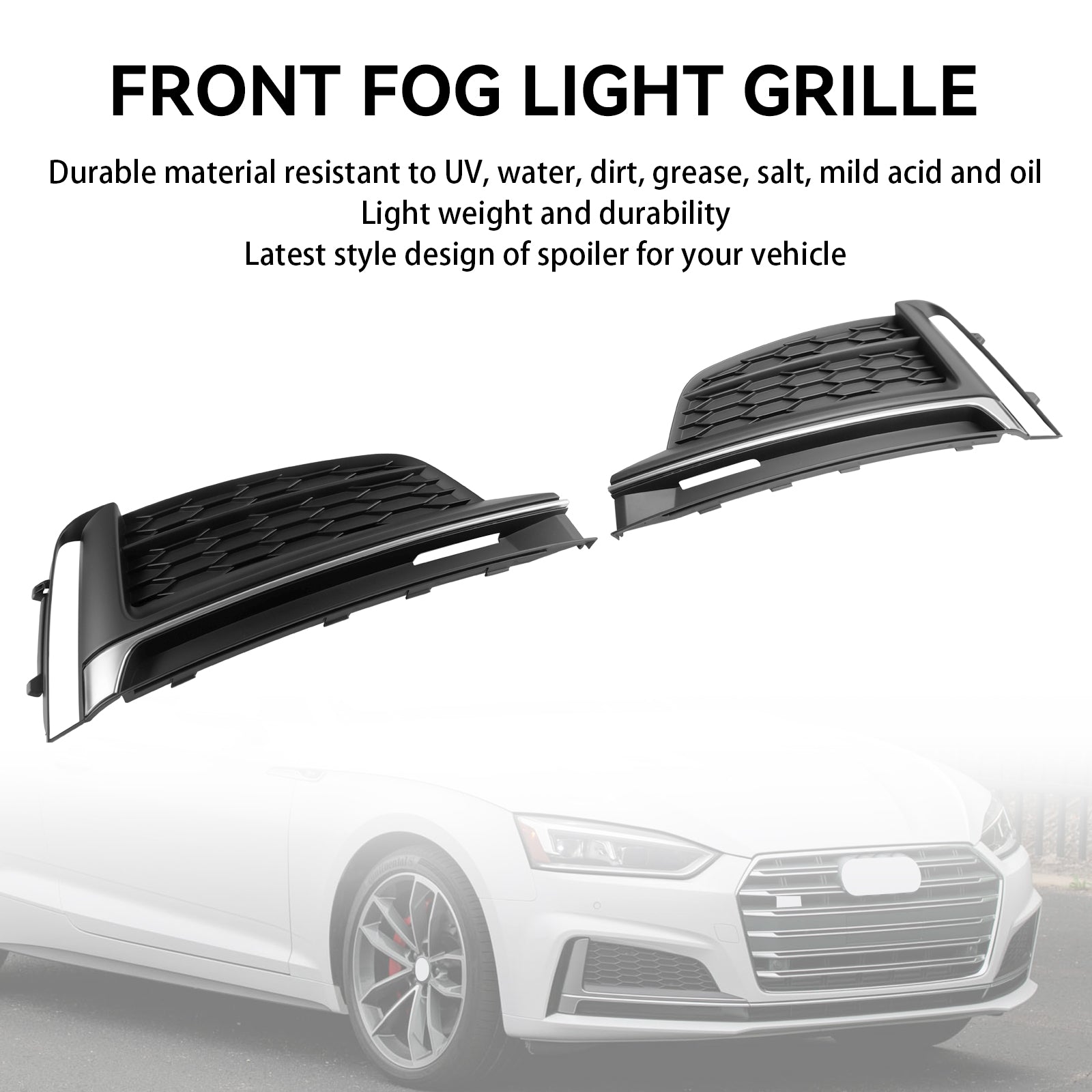 2018-2019 Audi A5 S-Line S5 Cabriolet / Coupe / Sportback Front Bumper Fog Light Grille Cover Trim 2PCS