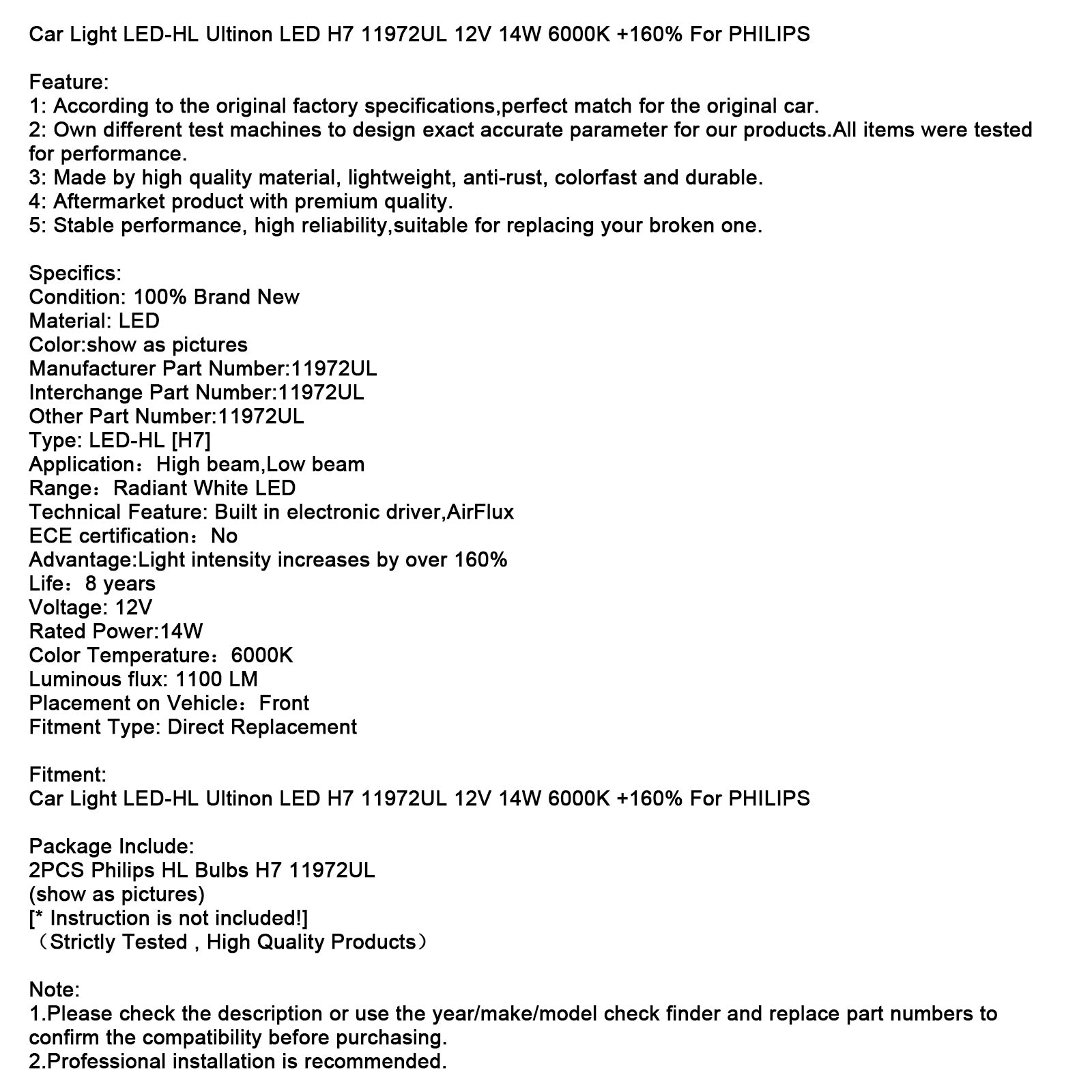 Automobilové svetlo Led-HL Ultinon LED H7 11972UL 12V 14W 6000K +160% pre Philips