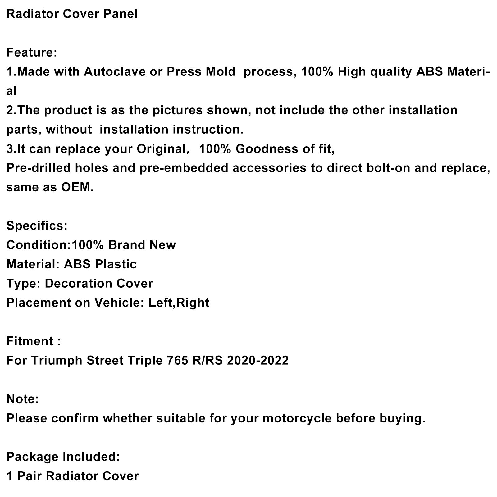 2020-2022 Street Triple 765 R/RS Kylarsidoskyddspaneler