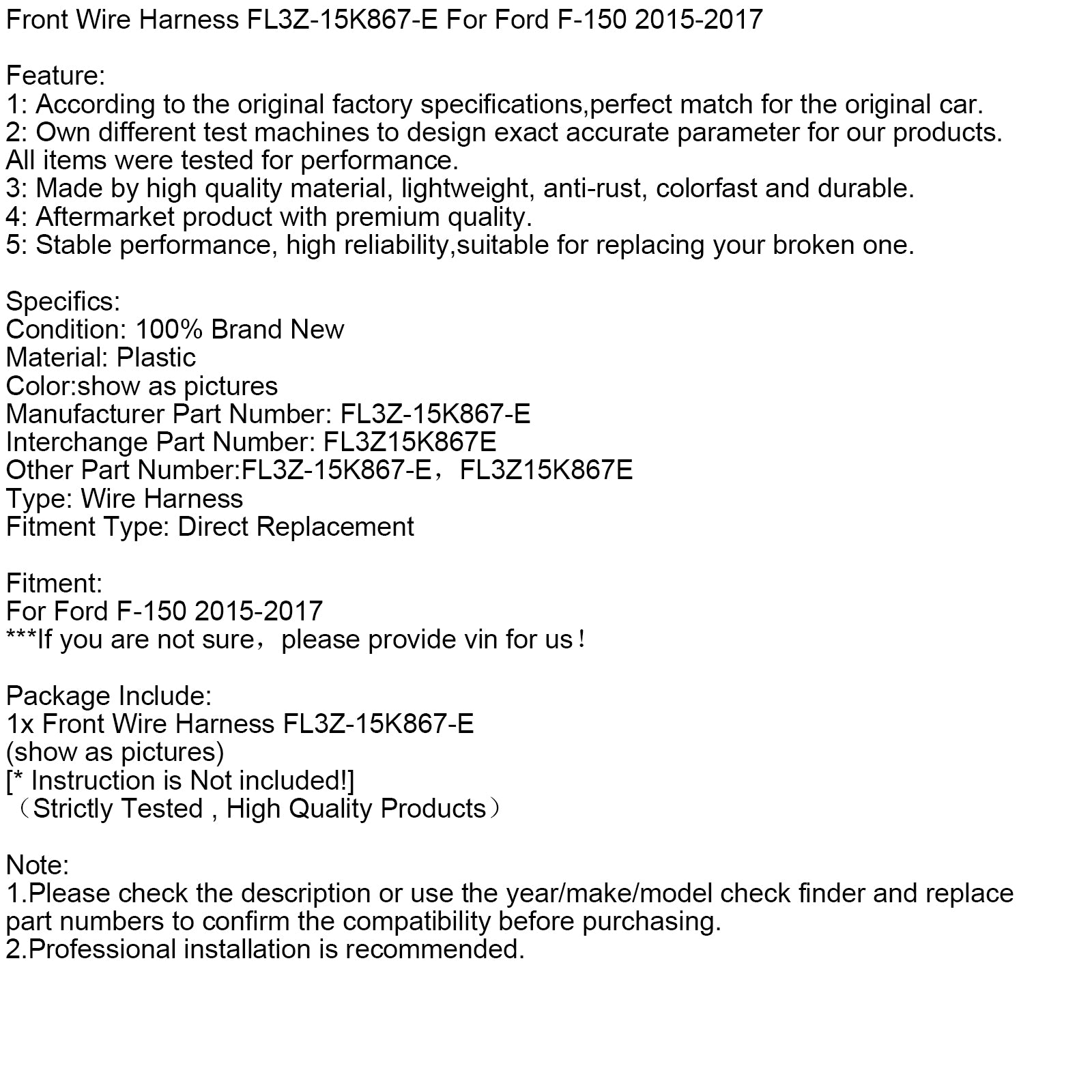 Fil de fil avant FL3Z-15K867-E pour Ford F-150 2015-2017