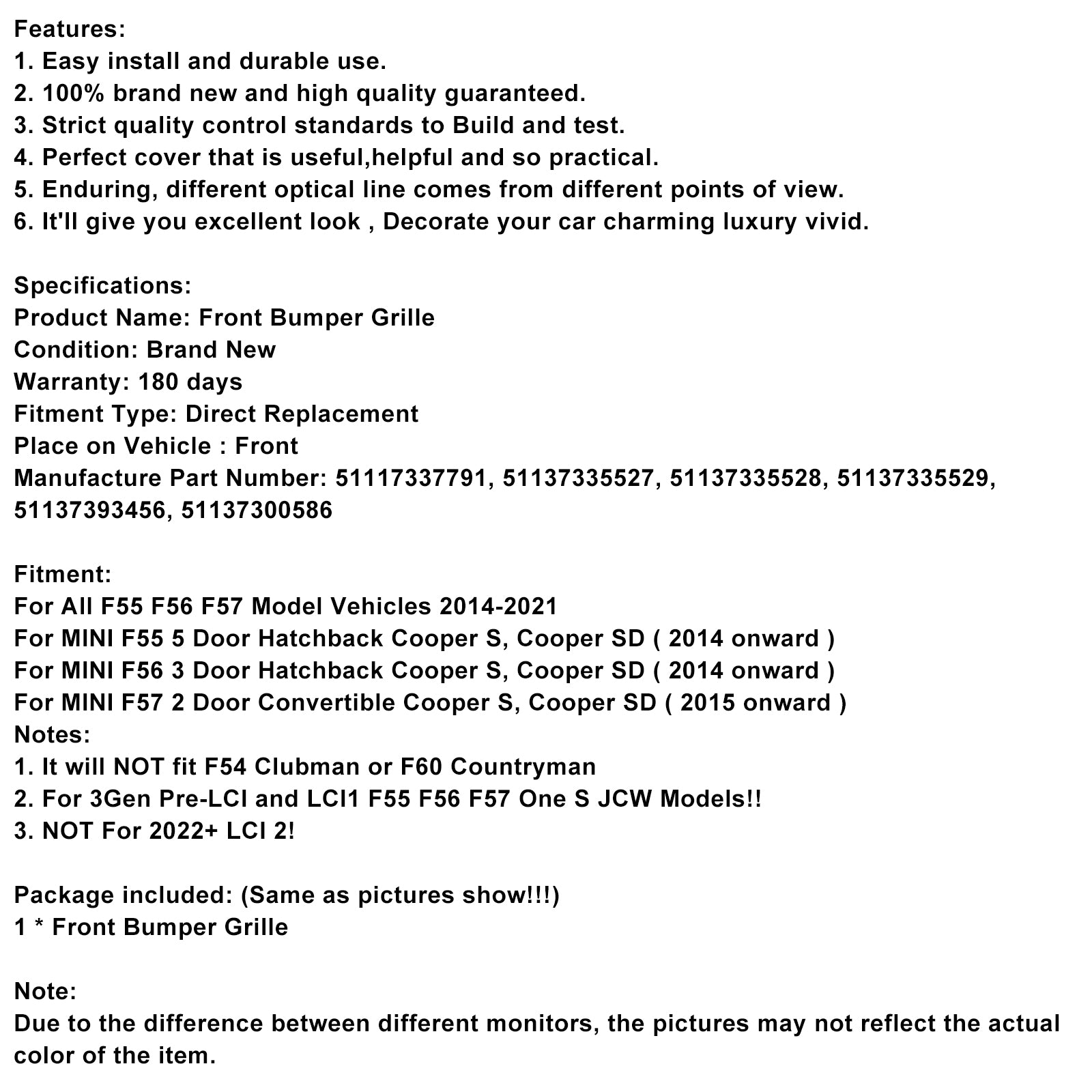 2014 Mini F56 3 portes Hatchback Cooper S, Cooper SD GP Gloss Black Red Trim Front Grille