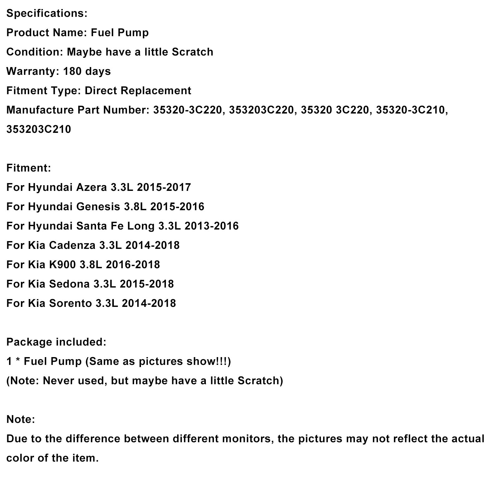 Bomba de combustible de alta presión 35320-3C220 compatible con Kia Cadenza Sedona Sorento K900 3.3L