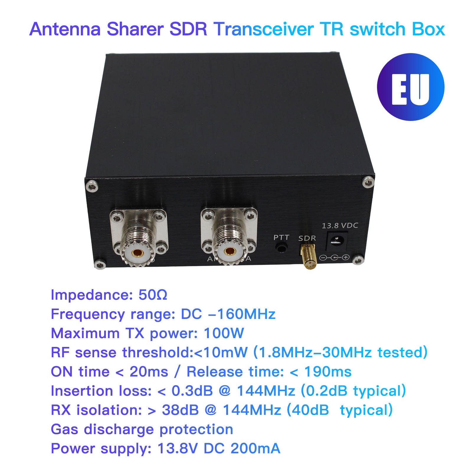 SDR Receiving Switching Antenna Sharing Transceiver TR Switch Box 100W DC 160MHz EU Plug