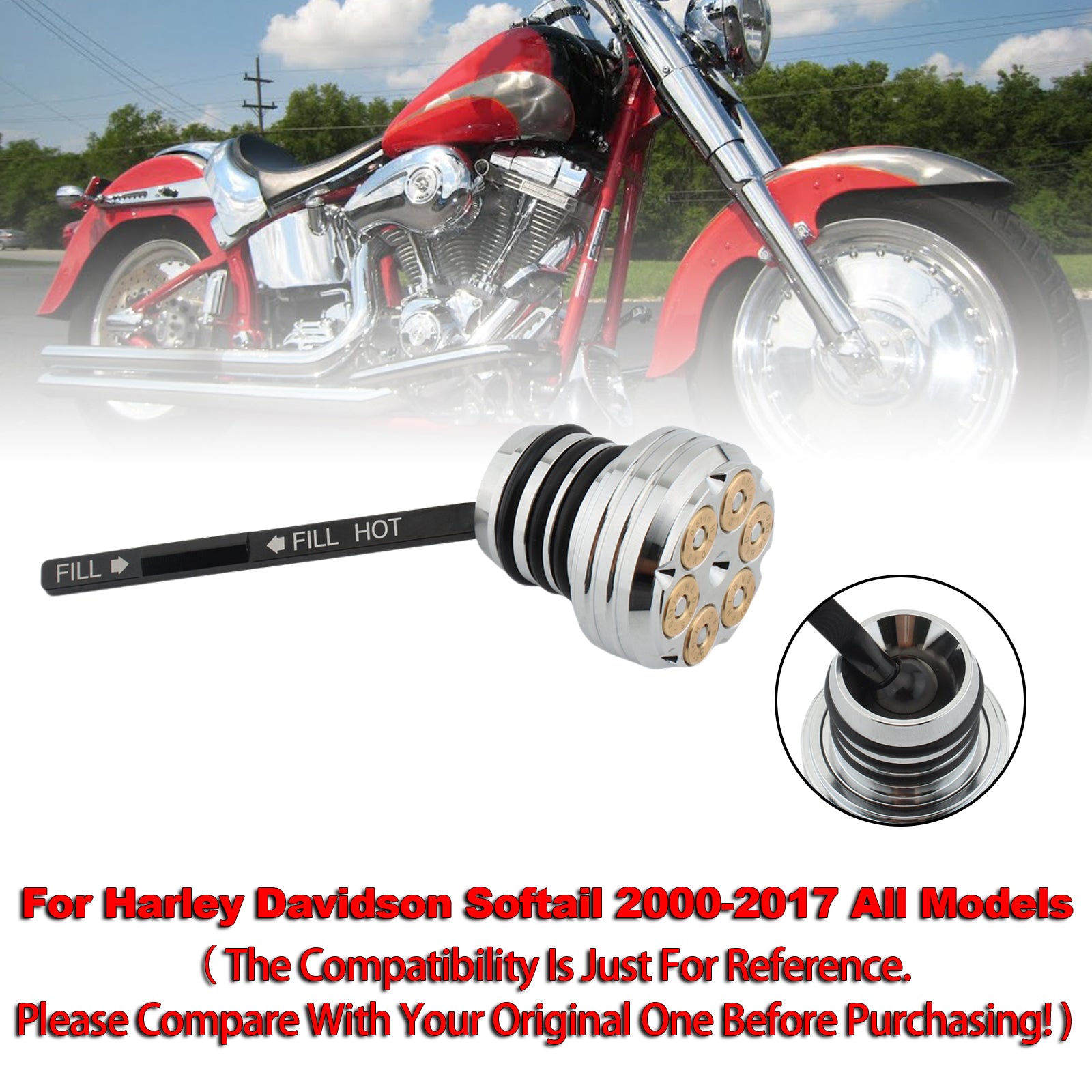 Olje dipestick tank cap plugg for softail 2000-2017 Alle modeller