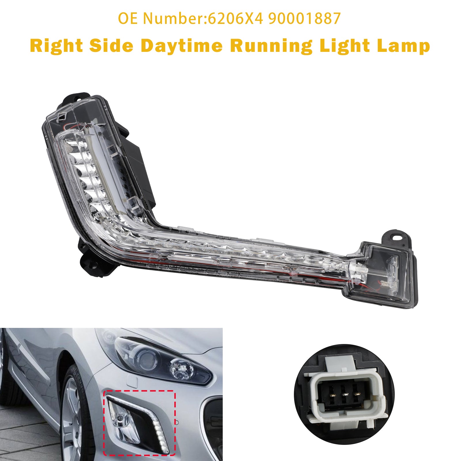 Right Side DRL Light Lamp LED Bulbs For Peugeot 308 Mk1 Hatch 2011-2014