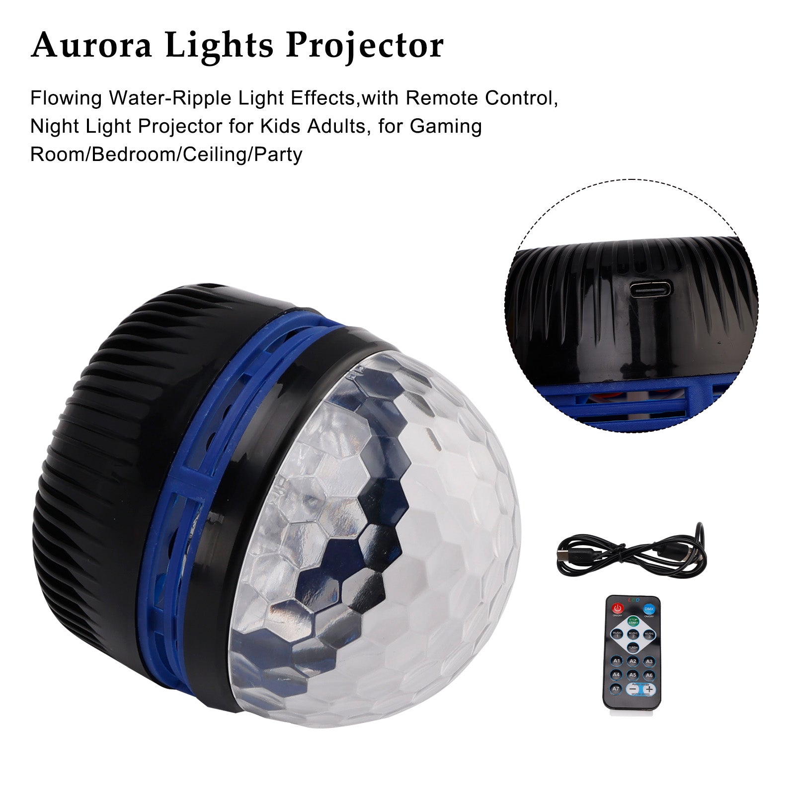 Ocean Wave Aurora Projector Lamp Colorful LED Night Light Remote Bedroom