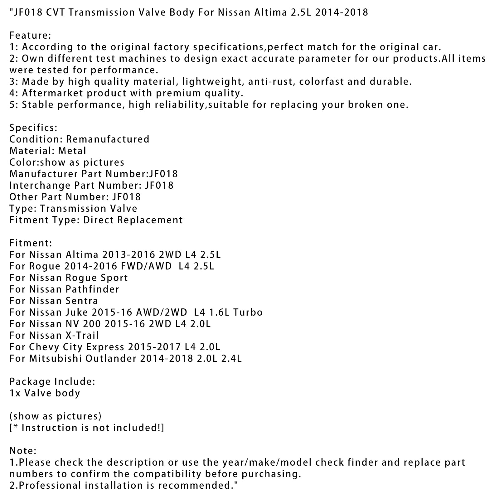 Nissan Rogue Sport JF018 CVT prenosový ventil tela