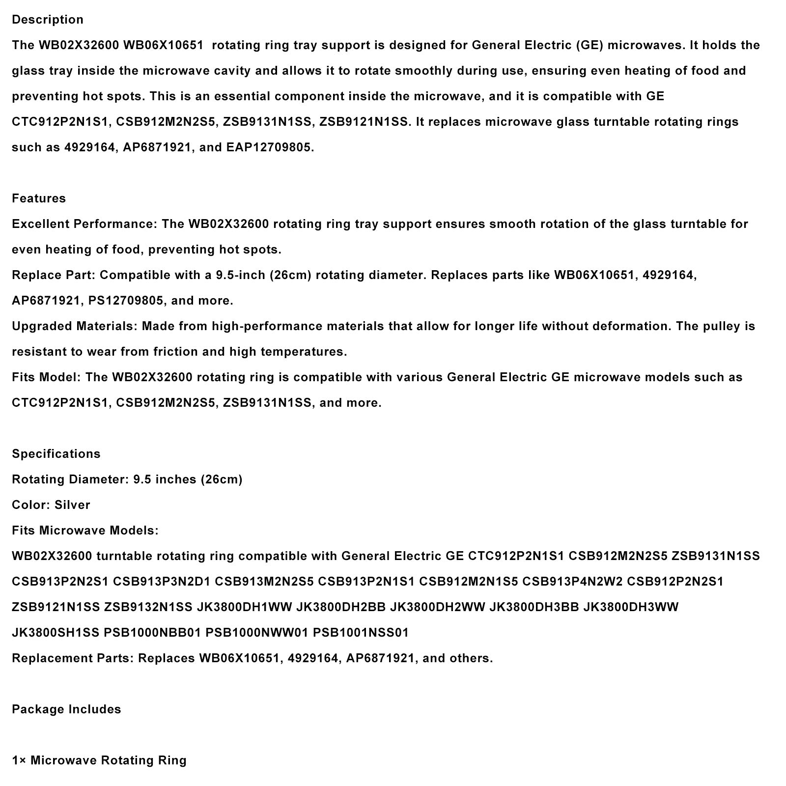 WB02X32600 WB06X10651 for GE Mikrobølgeovn Roller Ring Tray Support