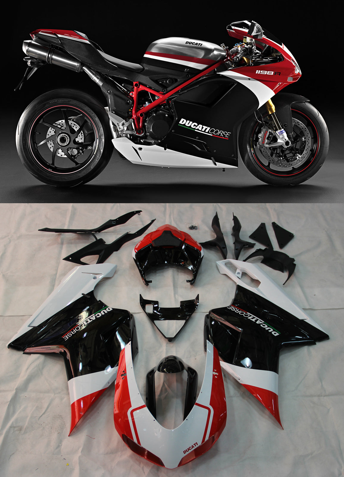 2007-2012 Ducati 1098/1198/848 Rood Zwart Carrosseriekuip ABS Spuitgietmatrijs 16 # Generiek