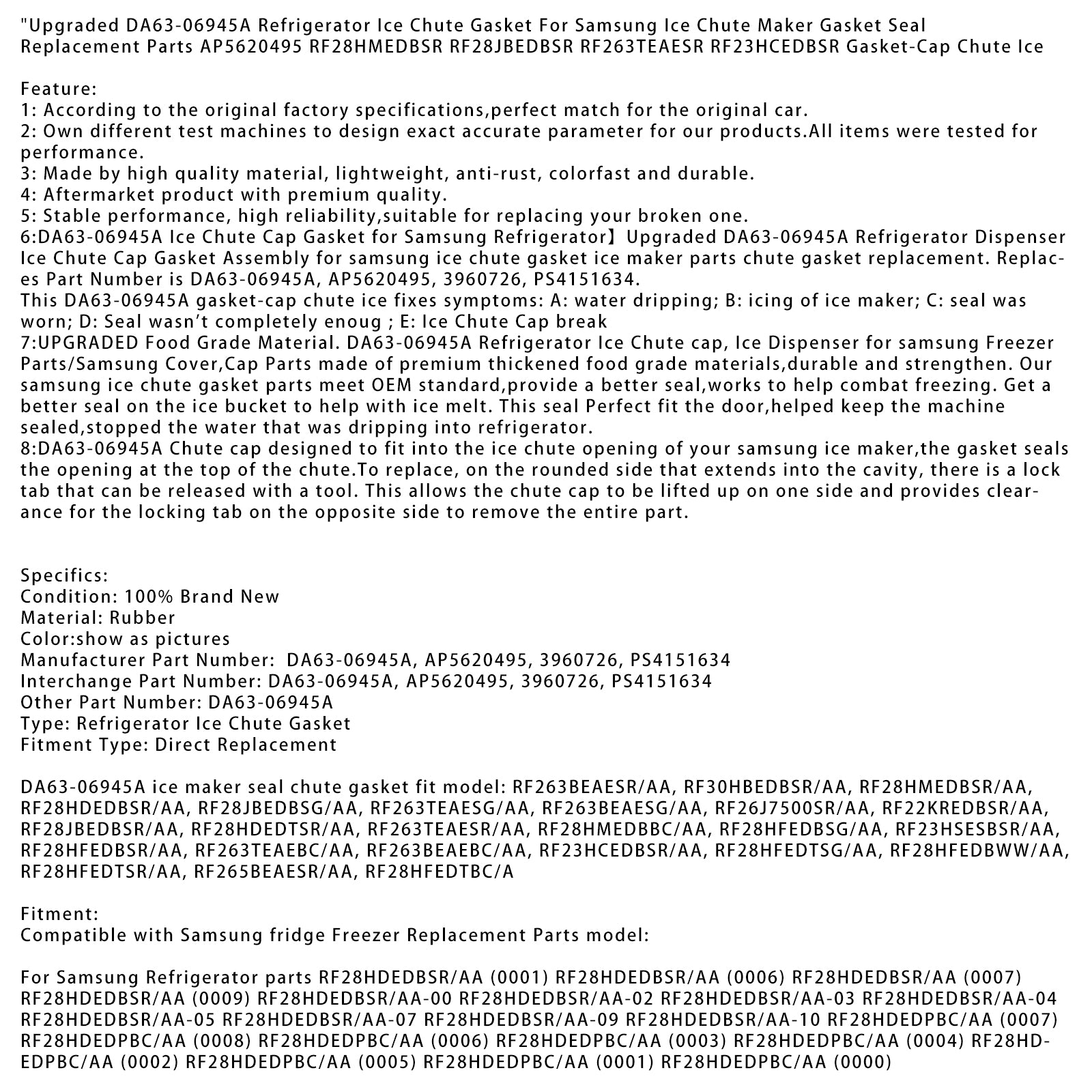 Junta del conducto de hielo del refrigerador A63-06945A para el sello de la junta del fabricante del conducto de hielo Samsung