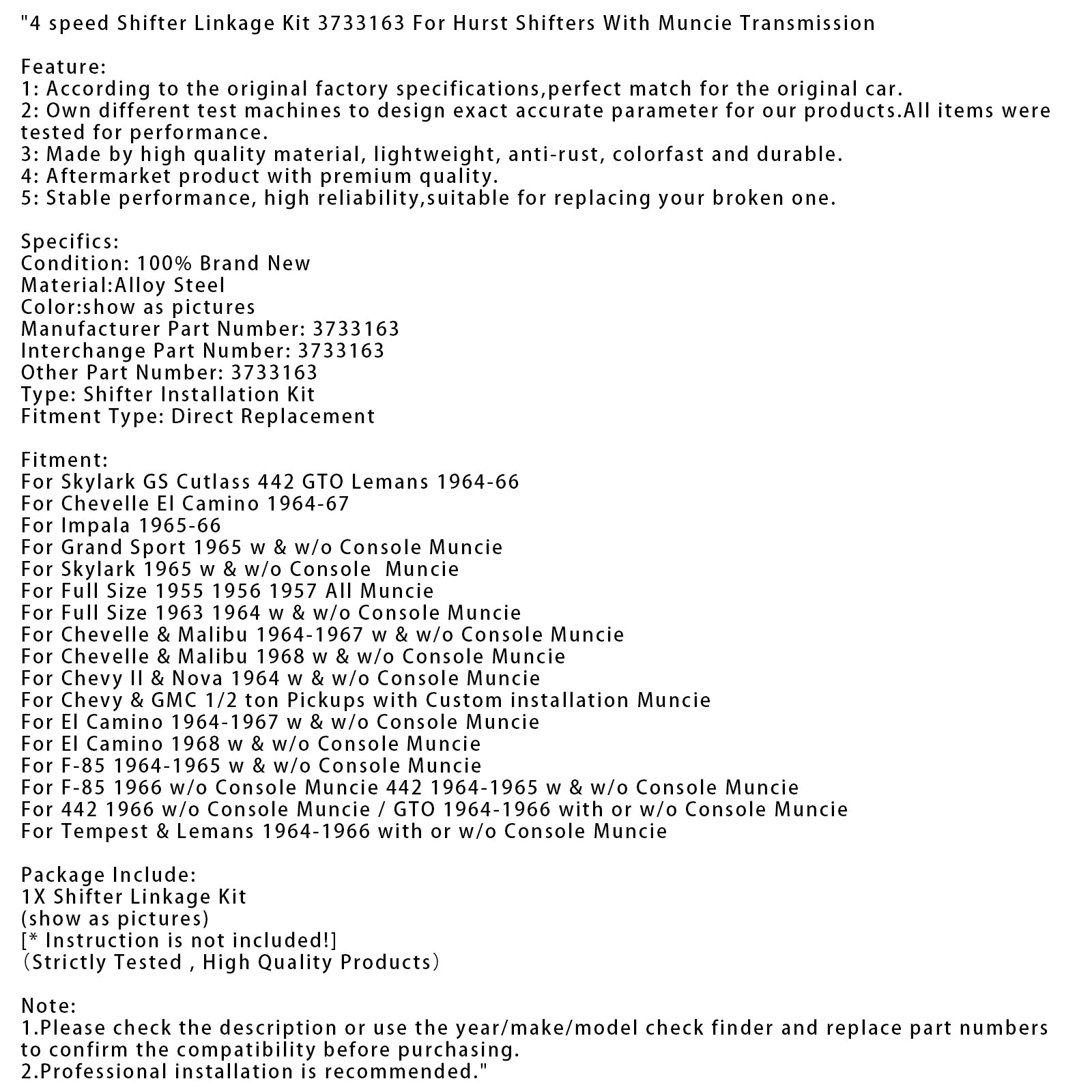 Versnellingsset met 4 versnellingen 3733163 Voor Hurst-shifters met Muncie-transmissie