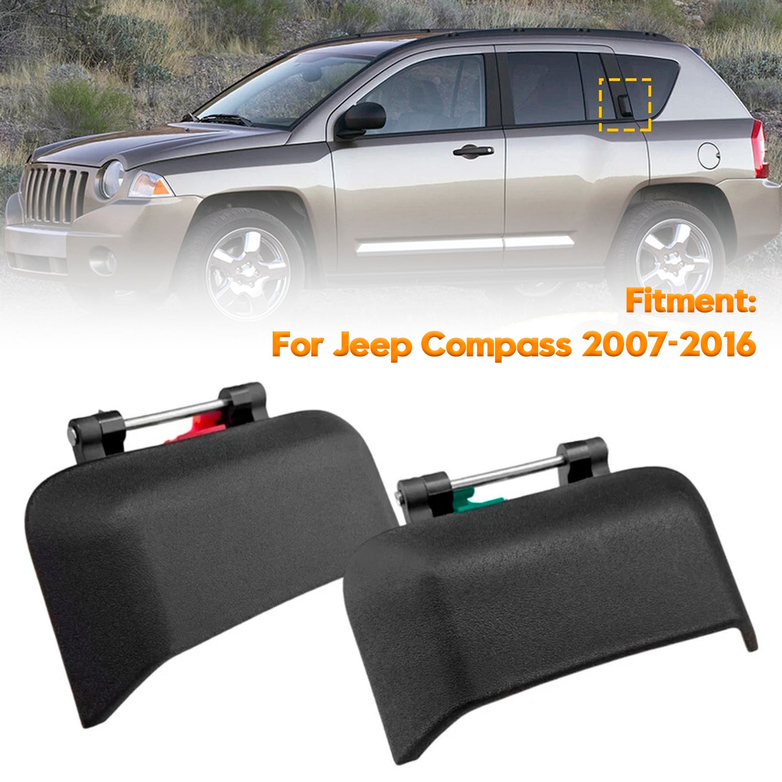 1Pair Car Rear Door Exterior Handle Black For Jeep Compass 2007-2016