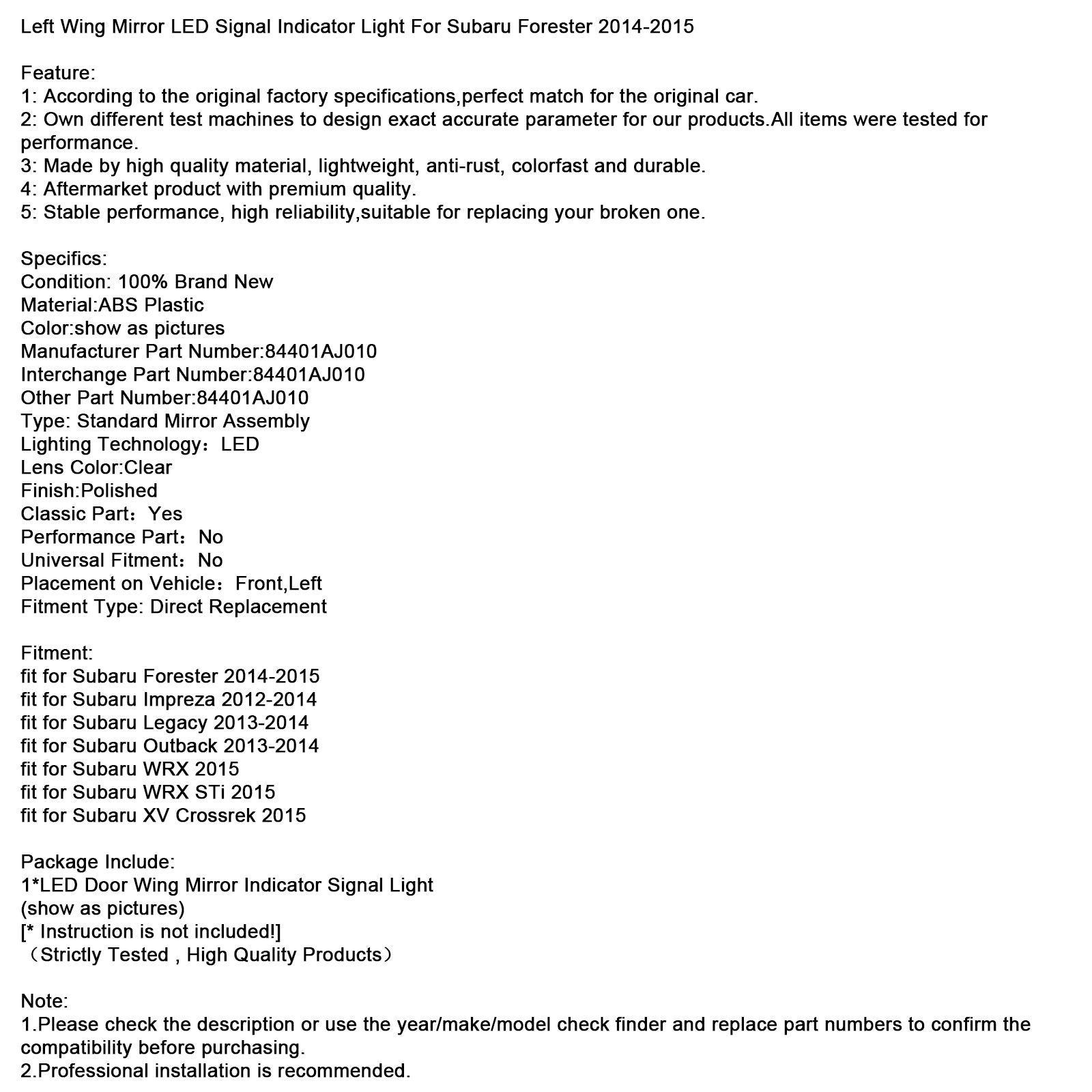 Svetlo signálu ľavého krídla LED diódy pre Subaru Forester 2014-2015