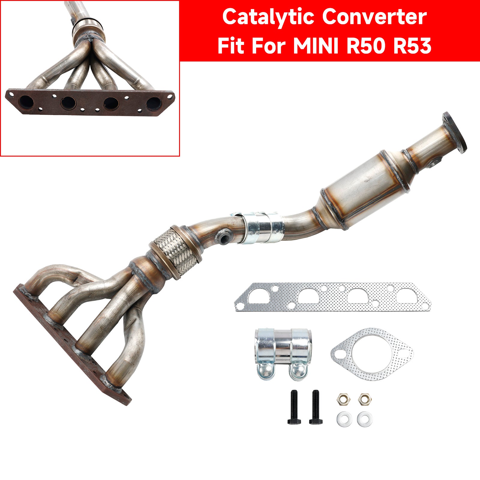 03/2006-09/2006 MINI (R50, R53) John Cooper Works Hatchback Petrol FWD 160KW Catalytic Converter Type Approved + Fitting Kit