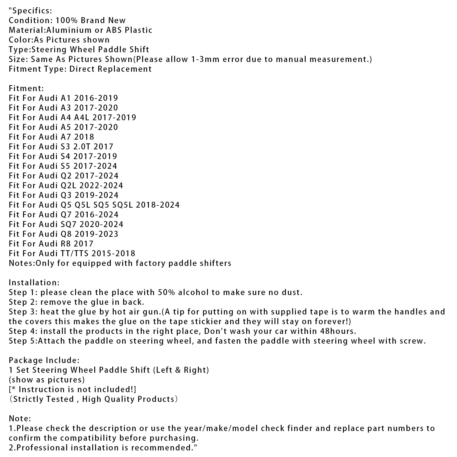 Ratthjulets skifterforlengelse for Audi Q3 Q5 Q7 S3 S4