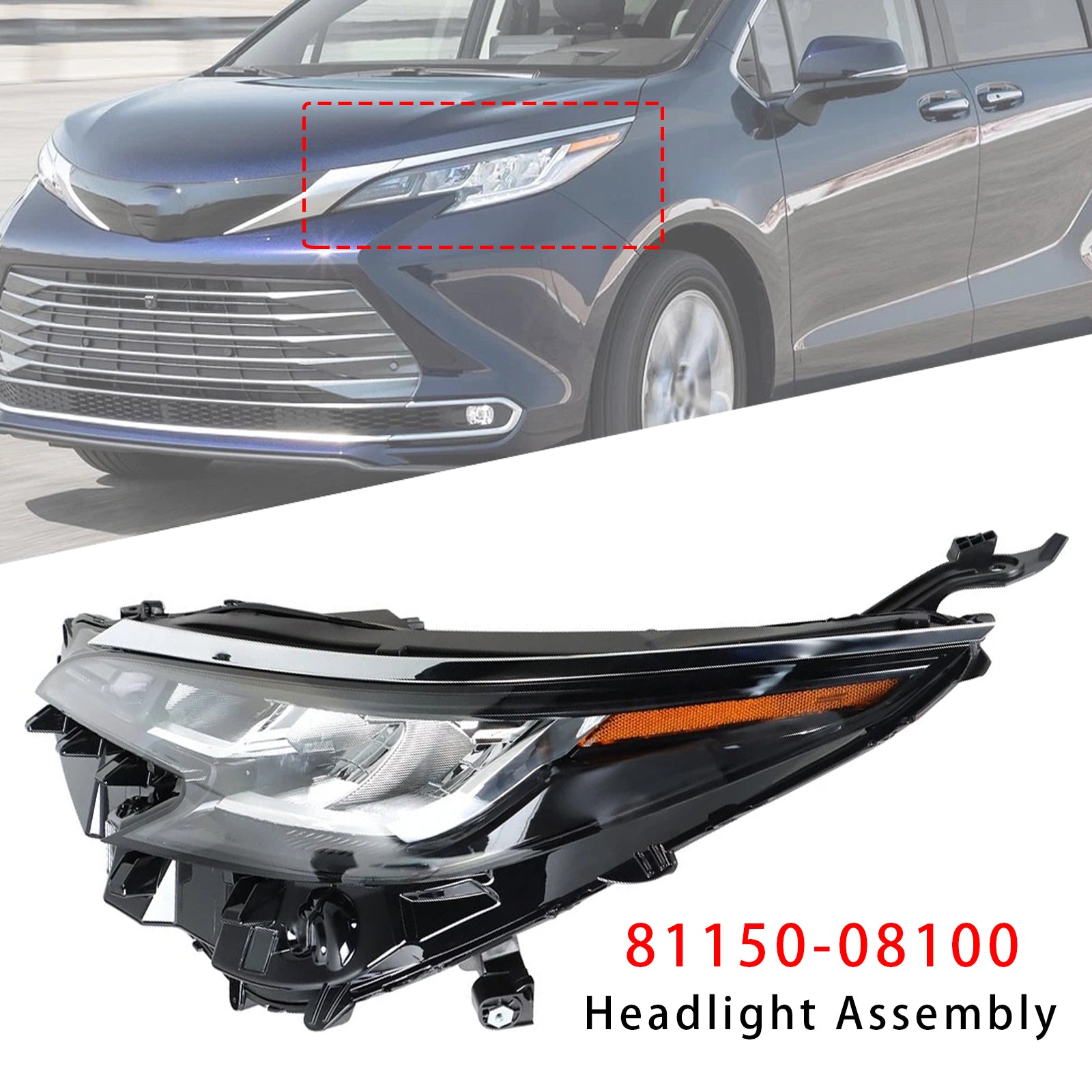 Left LED Headlight Assembly LED 81150-08100 For Toyota Sienna LE XLE 2021-2022
