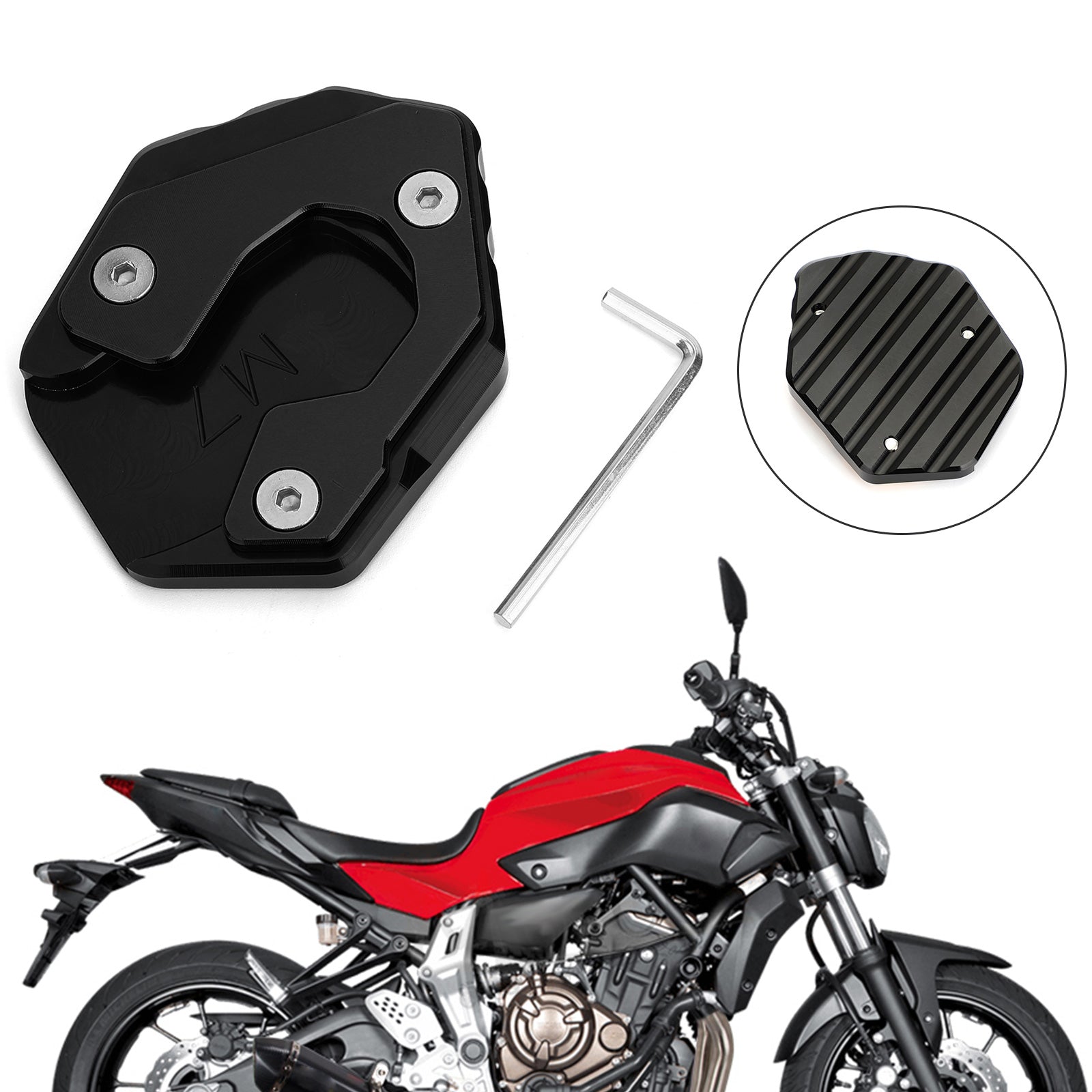 Zijstandaard verlenging standaard vergroter plaat voor Yamaha MT-07 FZ-07 zwart