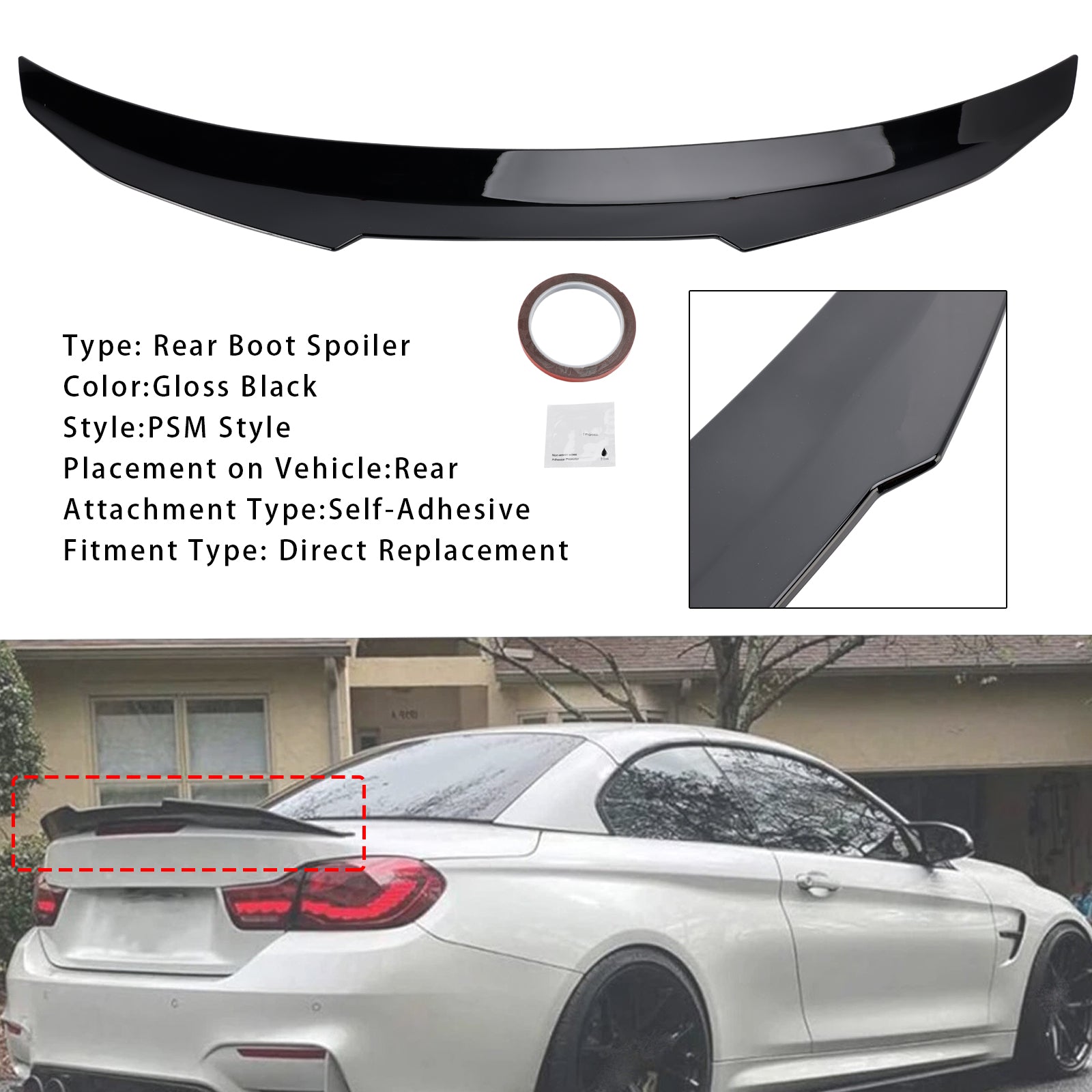 2013-2020 BMW 4 Series F33 Convertible /Cabrio Gloss Black Rear Boot Spoiler