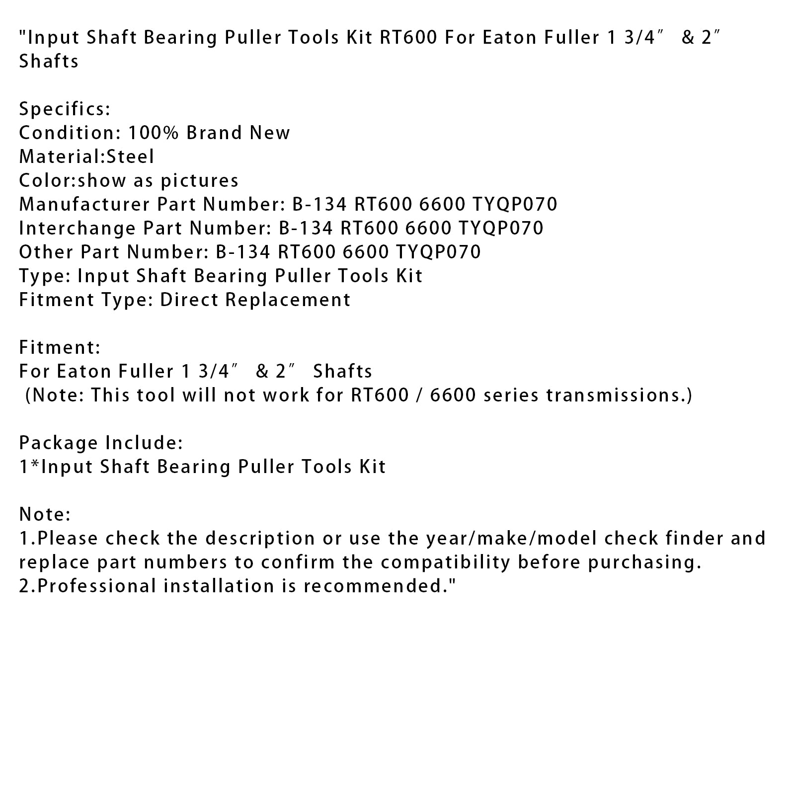 Input Shaft Bearing Puller Tools Kit RT600 For Fuller 1 3/4″ & 2″ Shafts