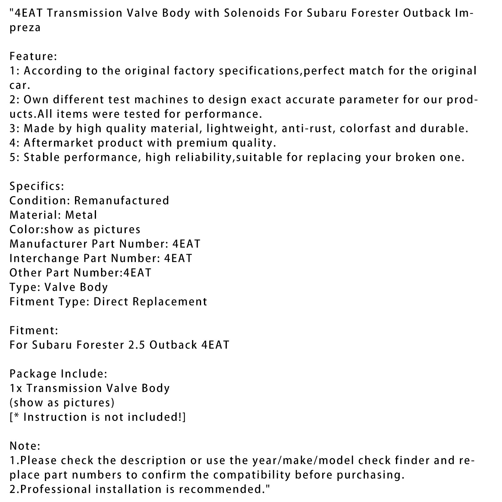 Subaru Forester Outback Impreza 4EAT transmissieklephuis met elektromagneten