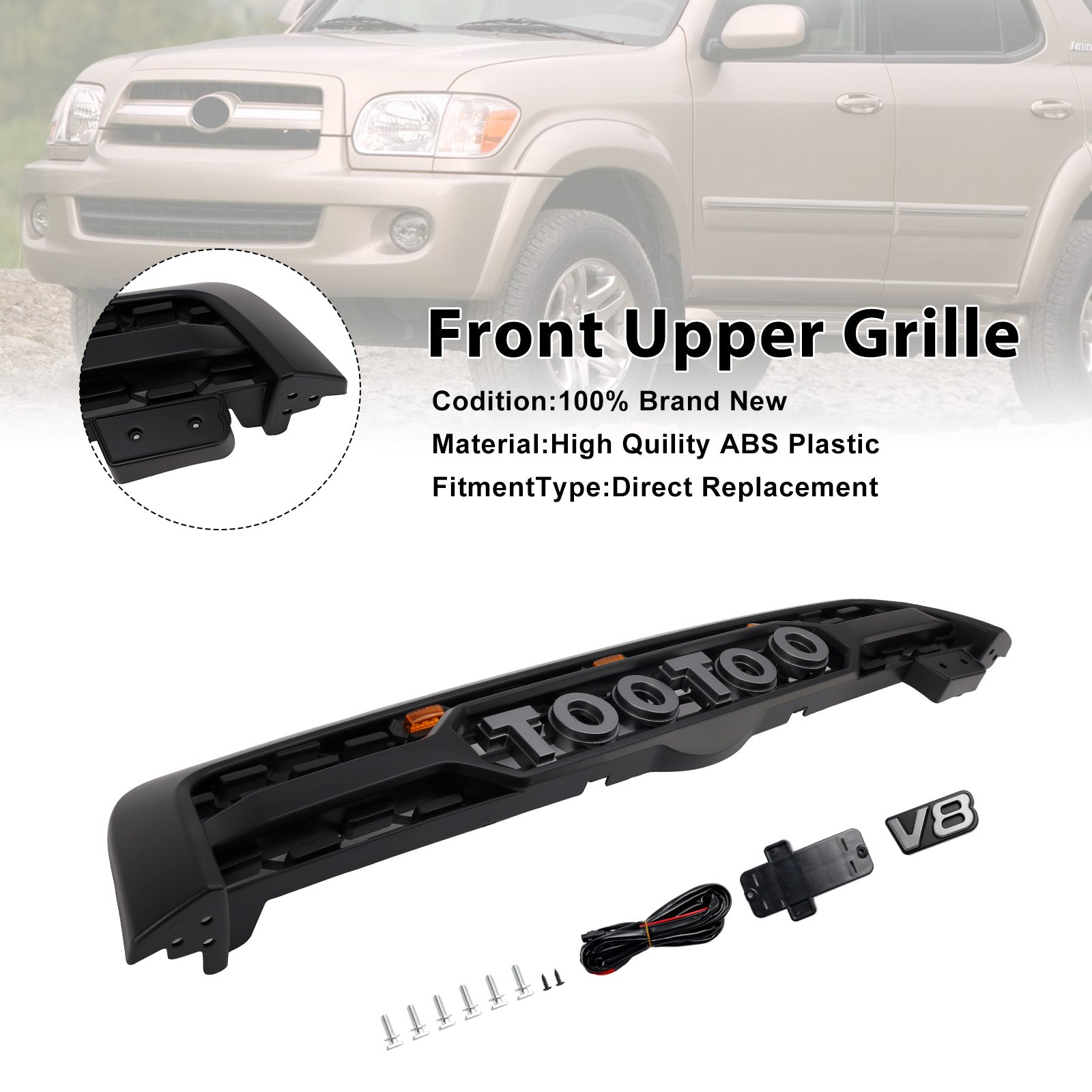 Matte Black Front Bumper Grill Grille Fit Toyota Sequoia 2005-2007 W/ Led Light