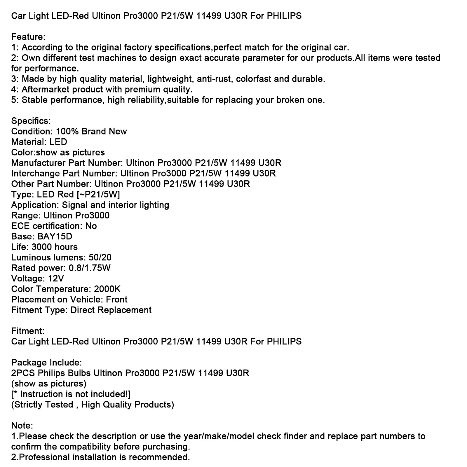 Automobil Led-Red Ultinon Pro3000 P21/5W 11499 U30R pre Philips