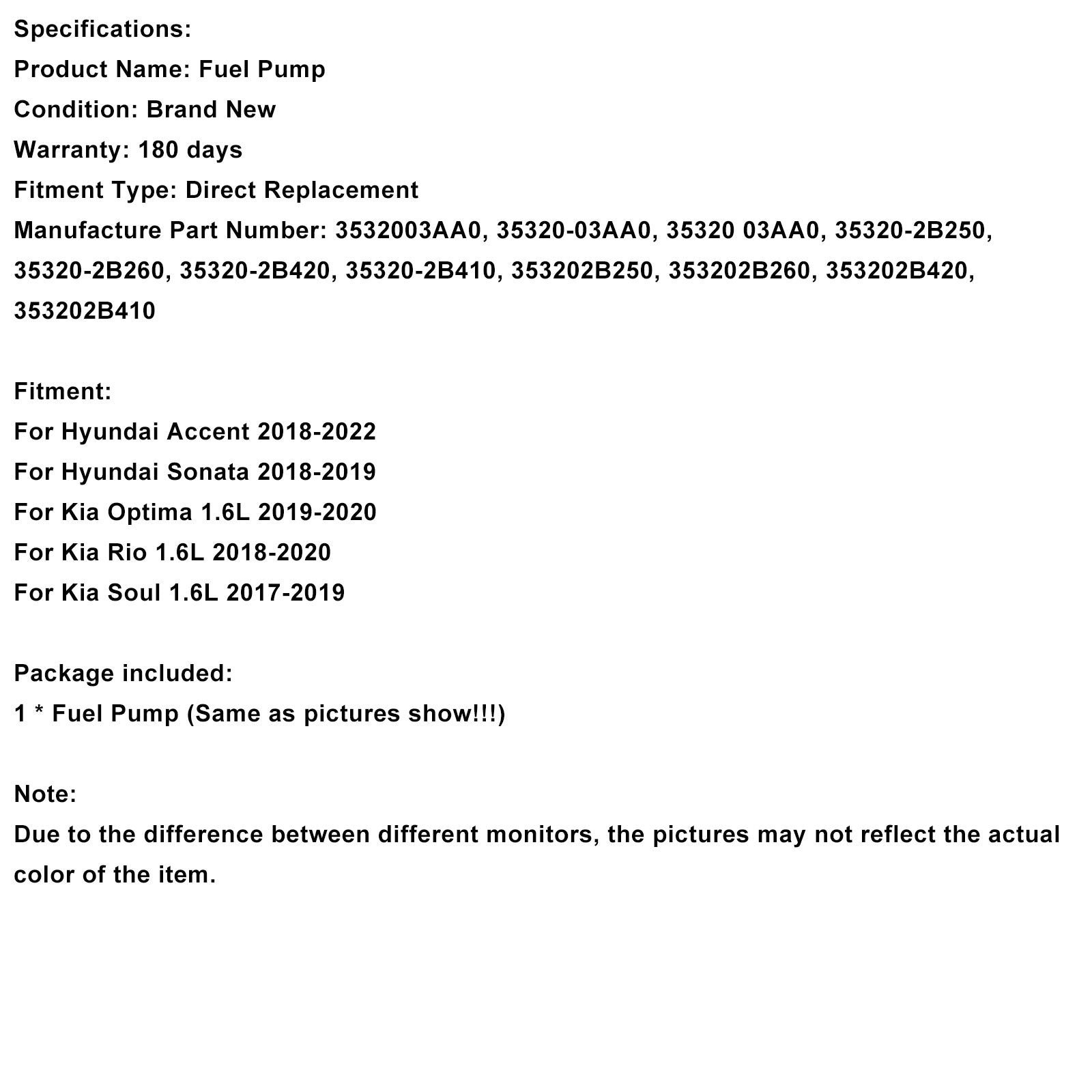 High Pressure Fuel Pump 35320-2B250 Fit HYUNDAI 2018-2022 Fit KIA 1.6L 17-20
