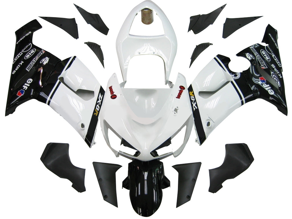 2005-2006 Kawasaki ZX6R 636 Fairings White Black elf ZX6R Racing Generic