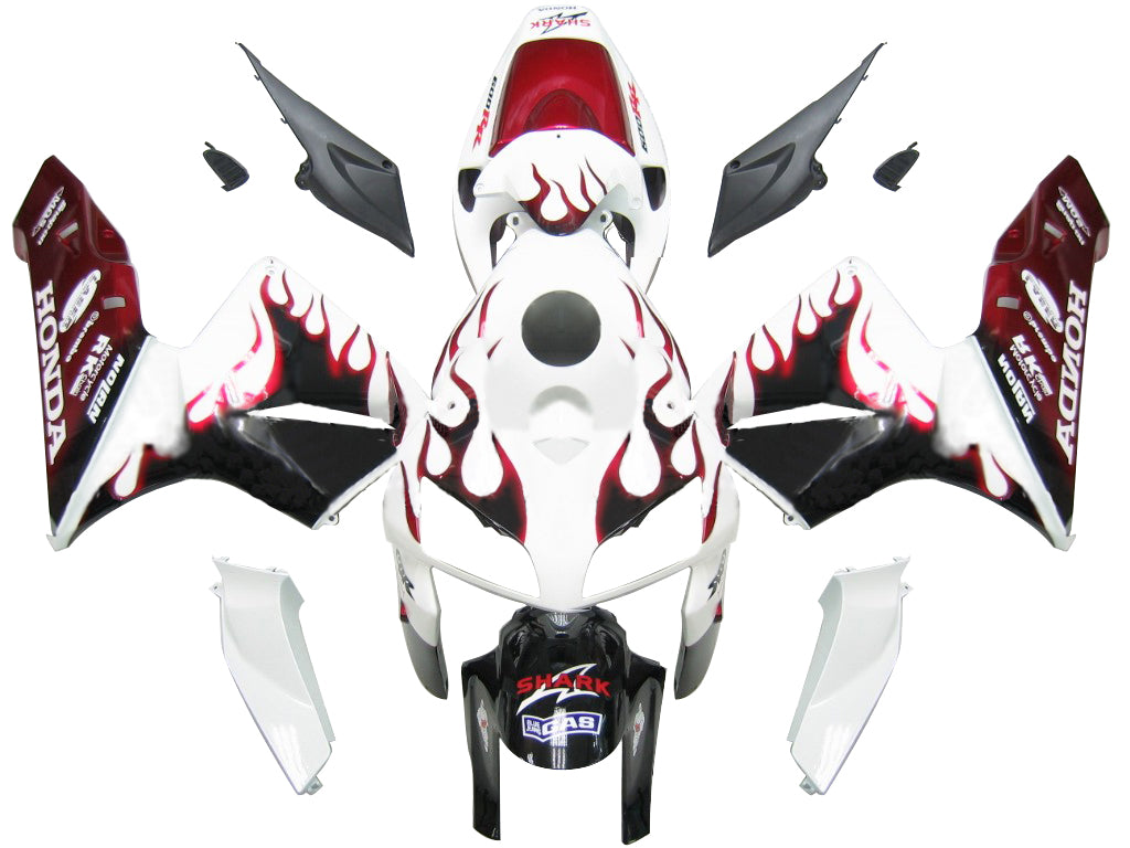 2005-2006 Honda CBR 600 RR White Black & Red Flame Racing Fairings Generic