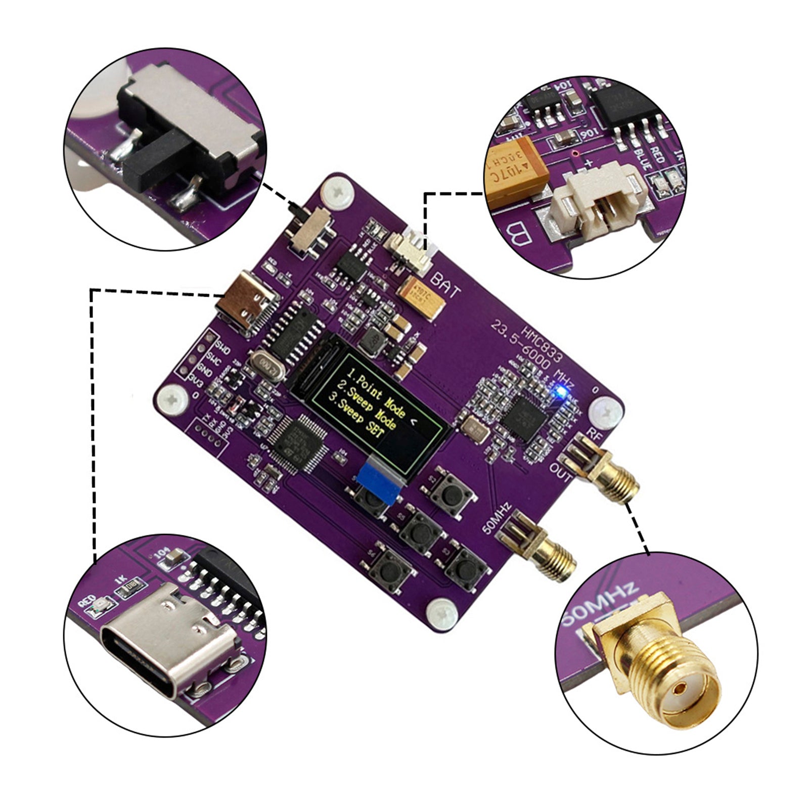 6GHz RF-signaalgenerator 23,5-6000MHz Toetsenbordversie Oled-scherm HMC833