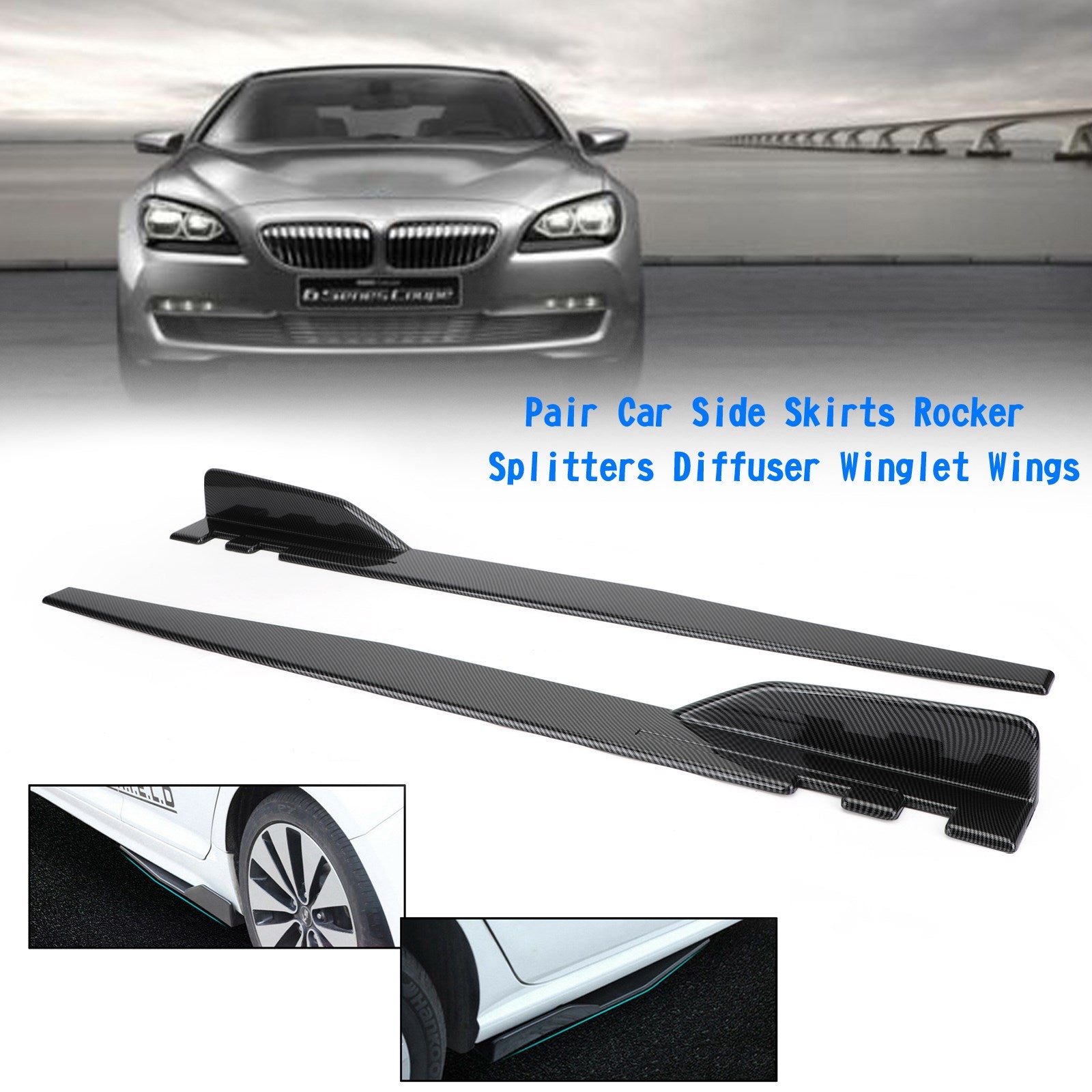 Paar 120 cm auto koolstofvezel zijrokken rocker splitters diffuser winglet vleugels