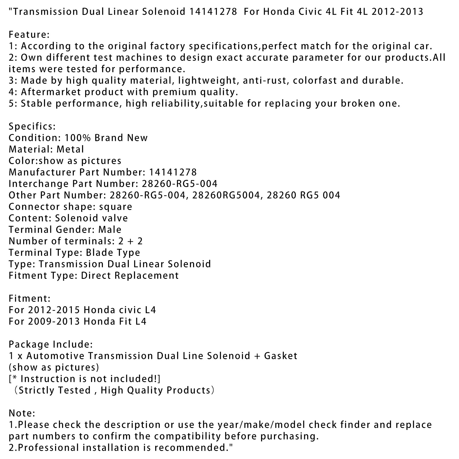 Transmissie Dubbele Lineaire Solenoïde 14141278 Voor Honda Civic 4L Fit 4L 2012-2013